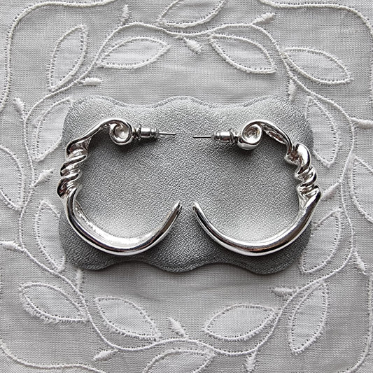 Posts - Silver Tone Twist Hoop Earrings
