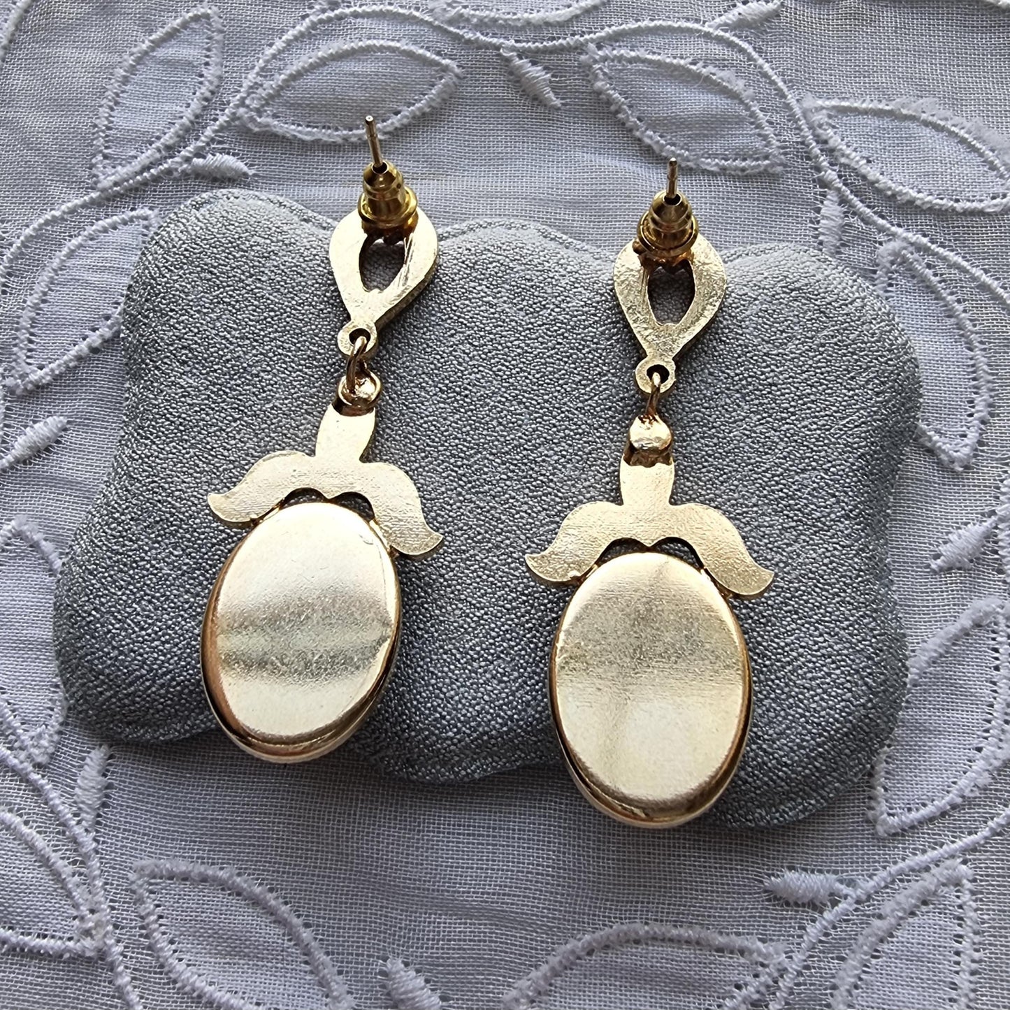 Posts - Gold Clear Crystals and Blue Cabochon Drop Earrings