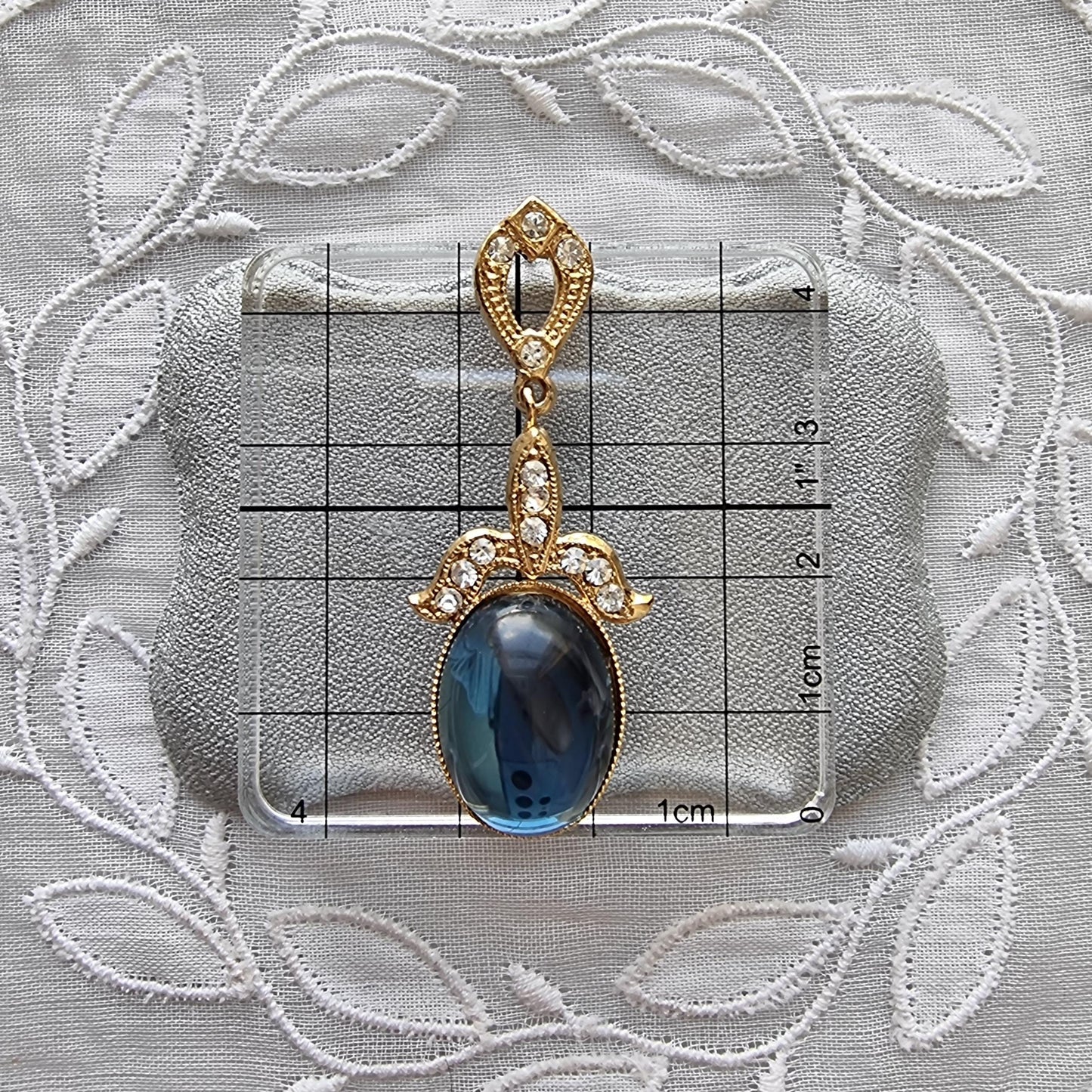 Posts - Gold Clear Crystals and Blue Cabochon Drop Earrings