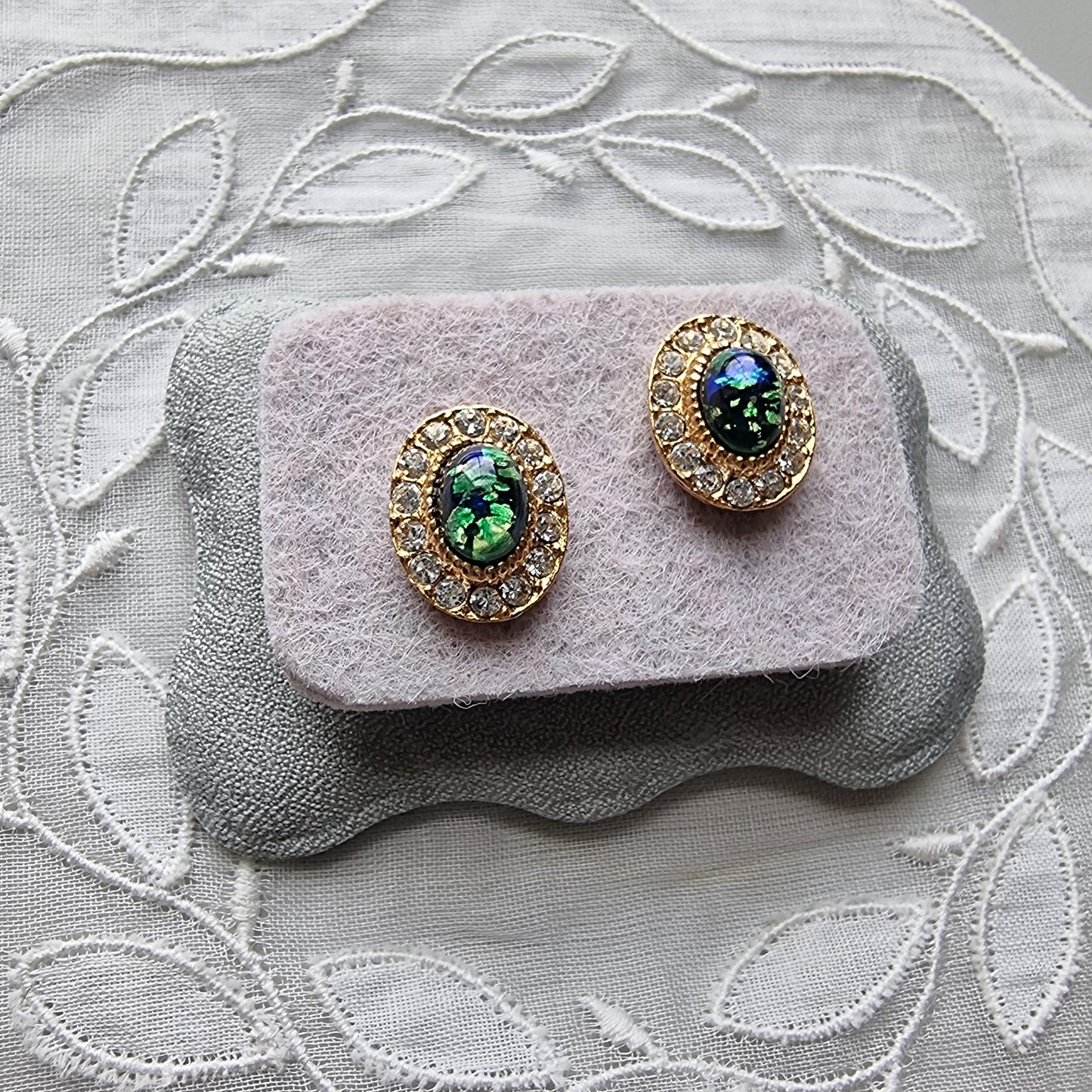 Posts - Fire Opal Crystal Halo Stud Earrings