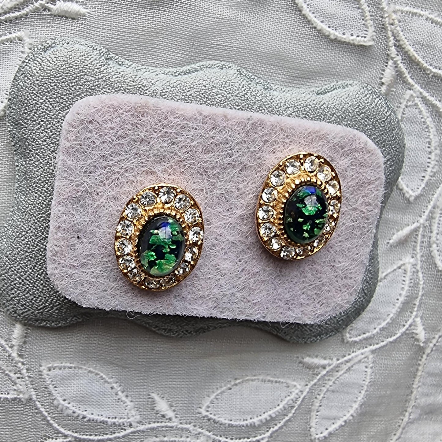 Posts - Fire Opal Crystal Halo Stud Earrings
