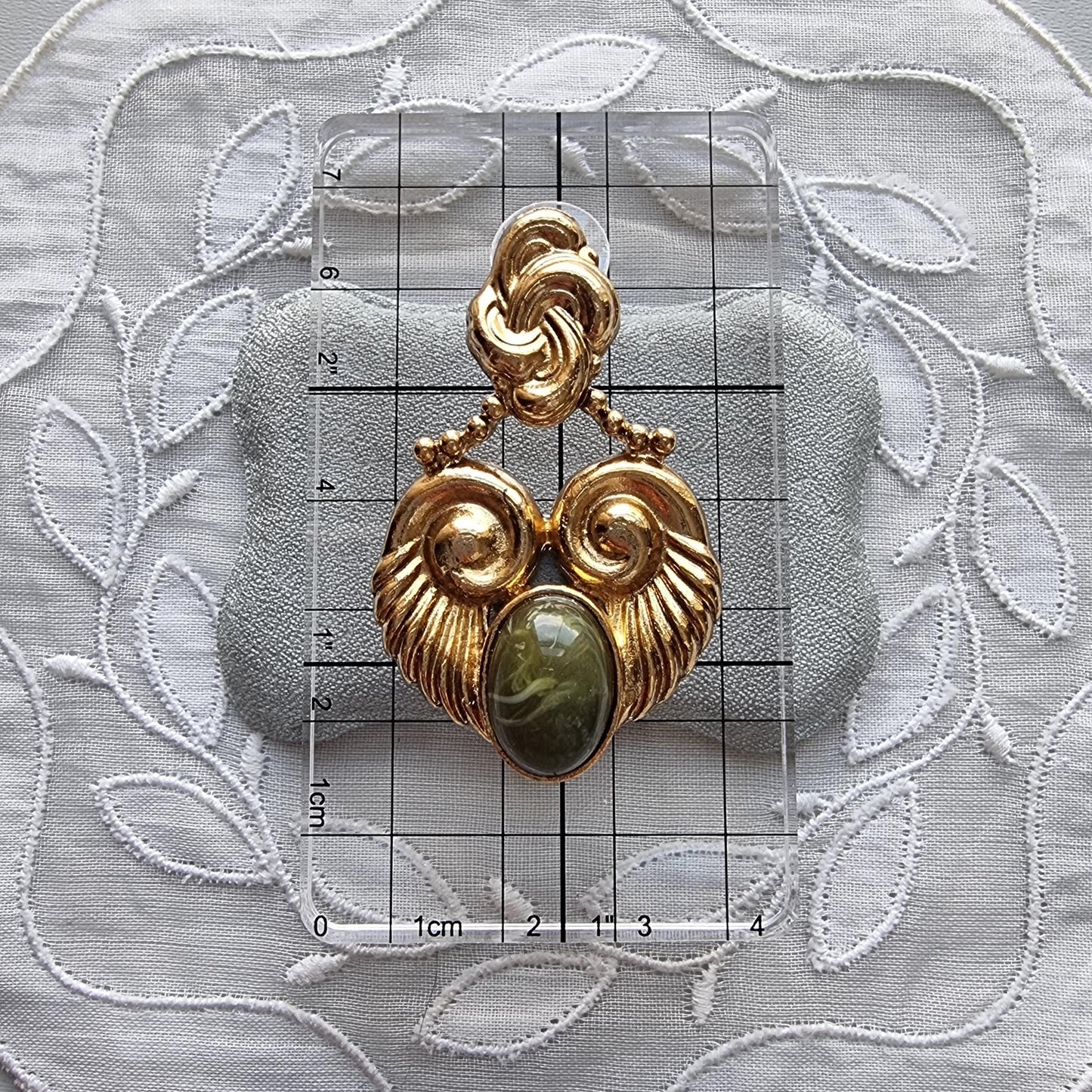 Posts - Vintage French Marbled Green Cabochon Statement Earrings