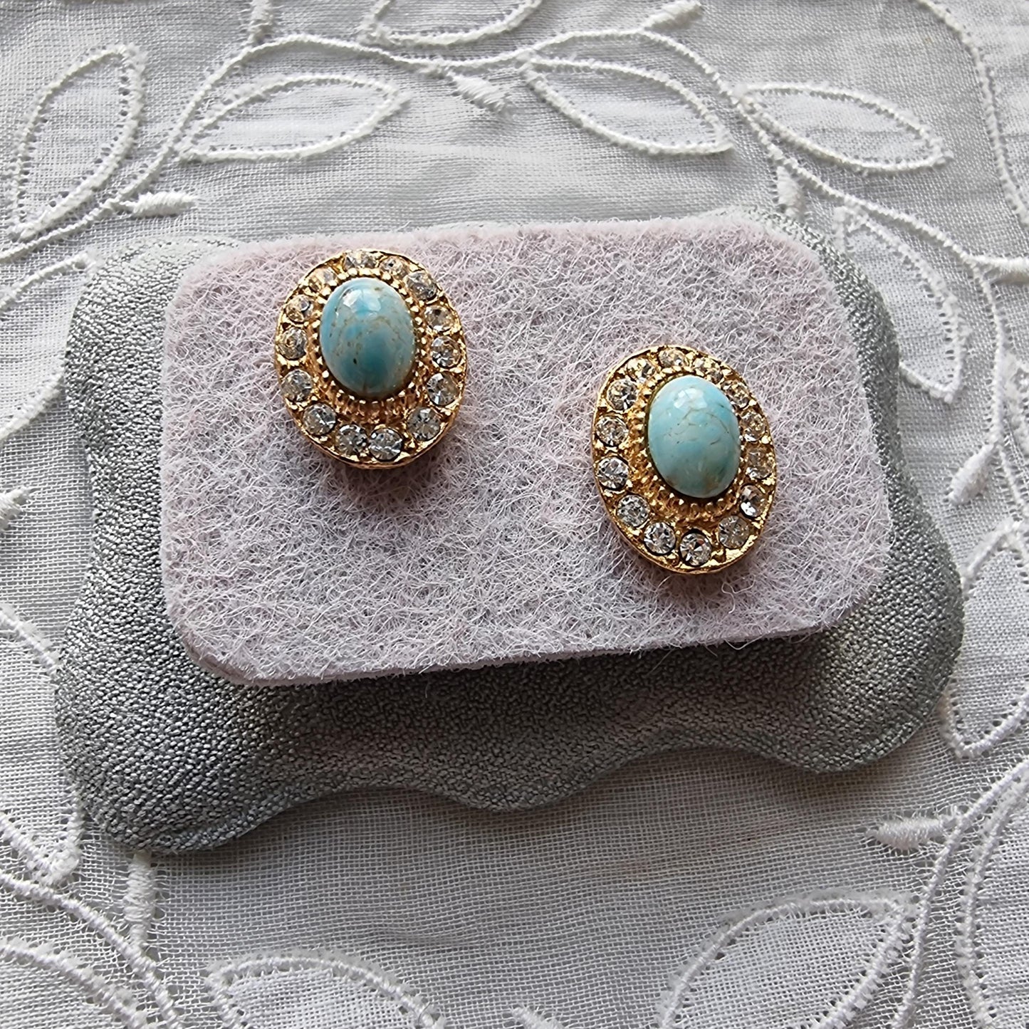 Posts - Faux Turquoise and Crystal Halo Stud Earrings