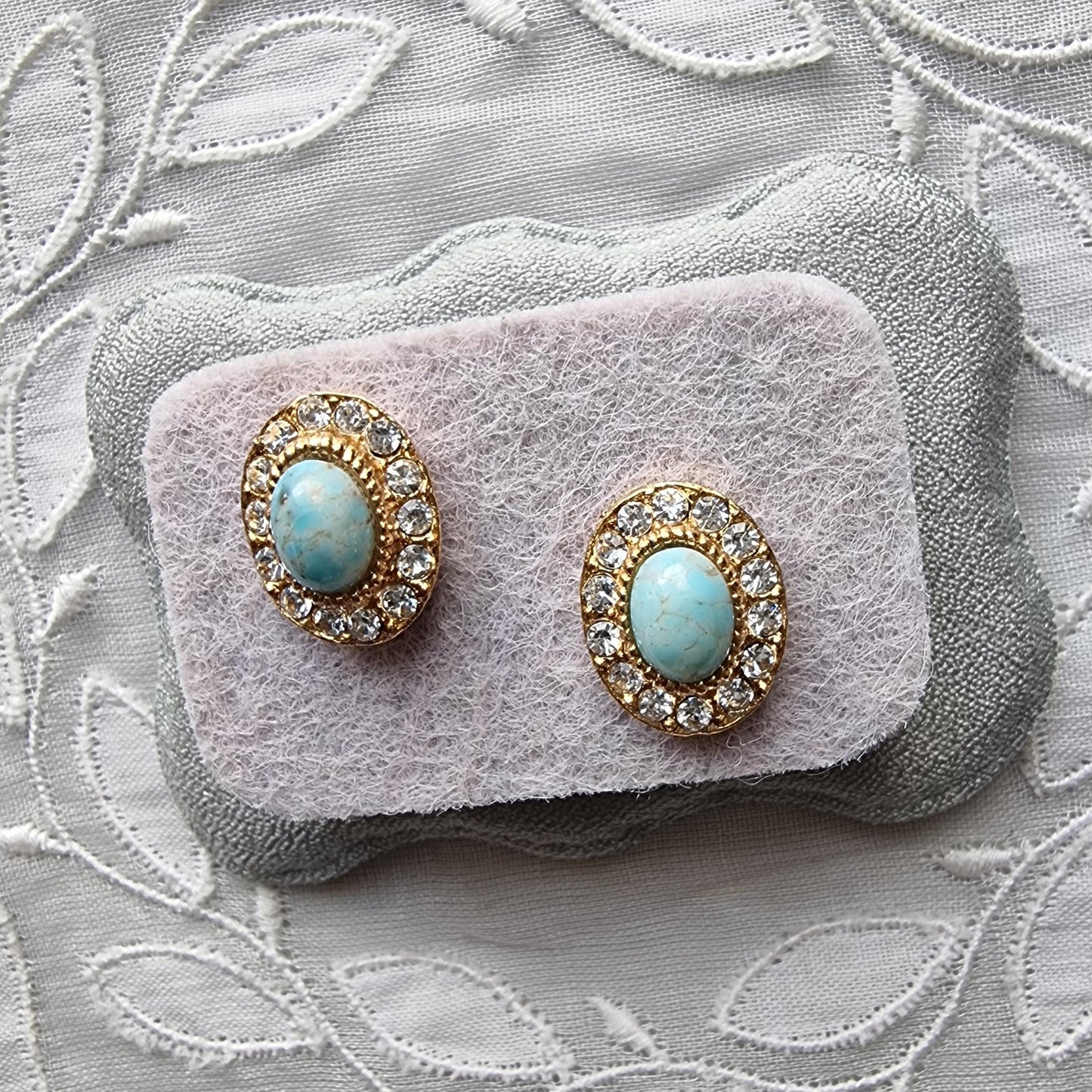 Posts - Faux Turquoise and Crystal Halo Stud Earrings