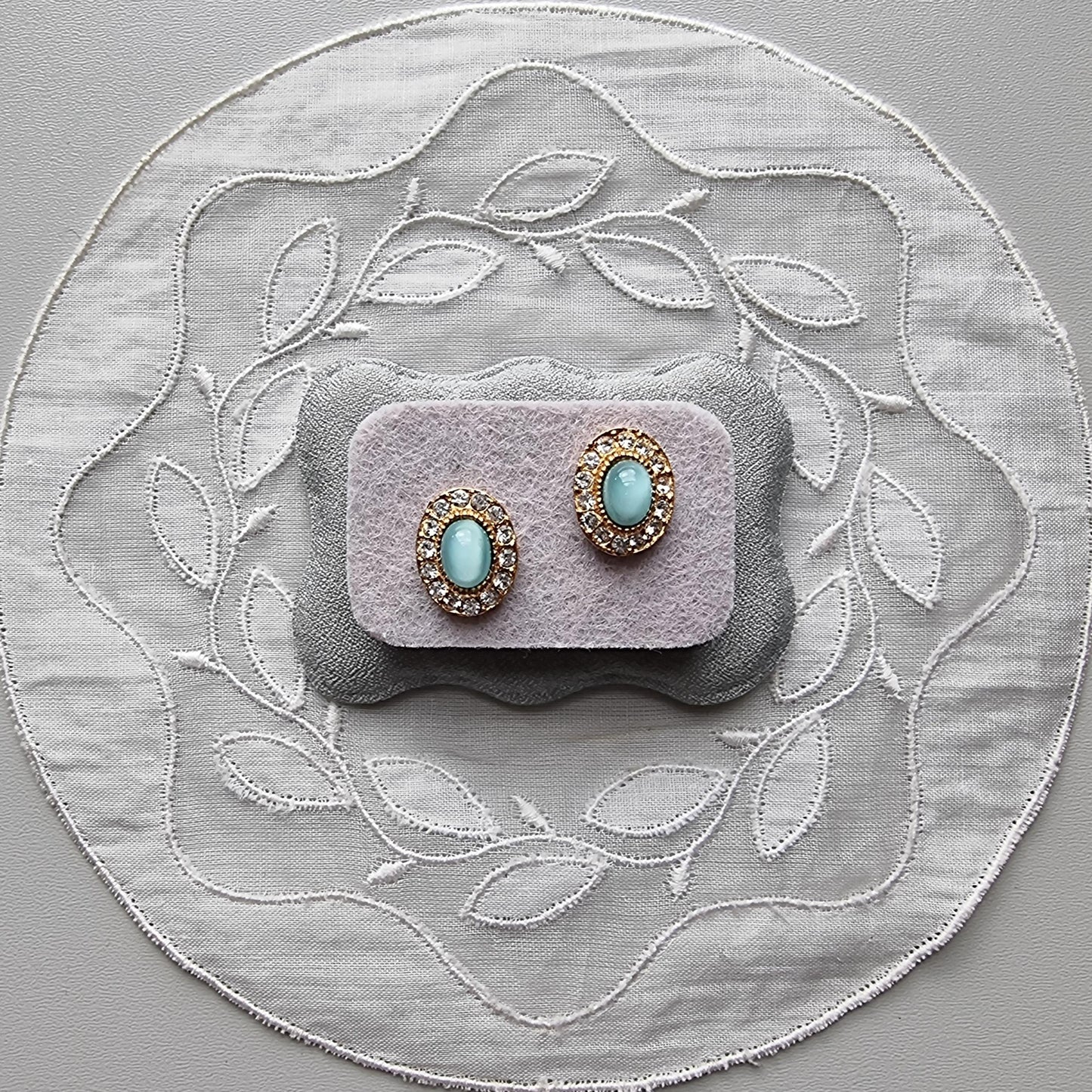 Posts - Light Blue Cat&#39;s Eye and Crystal Halo Stud Earrings