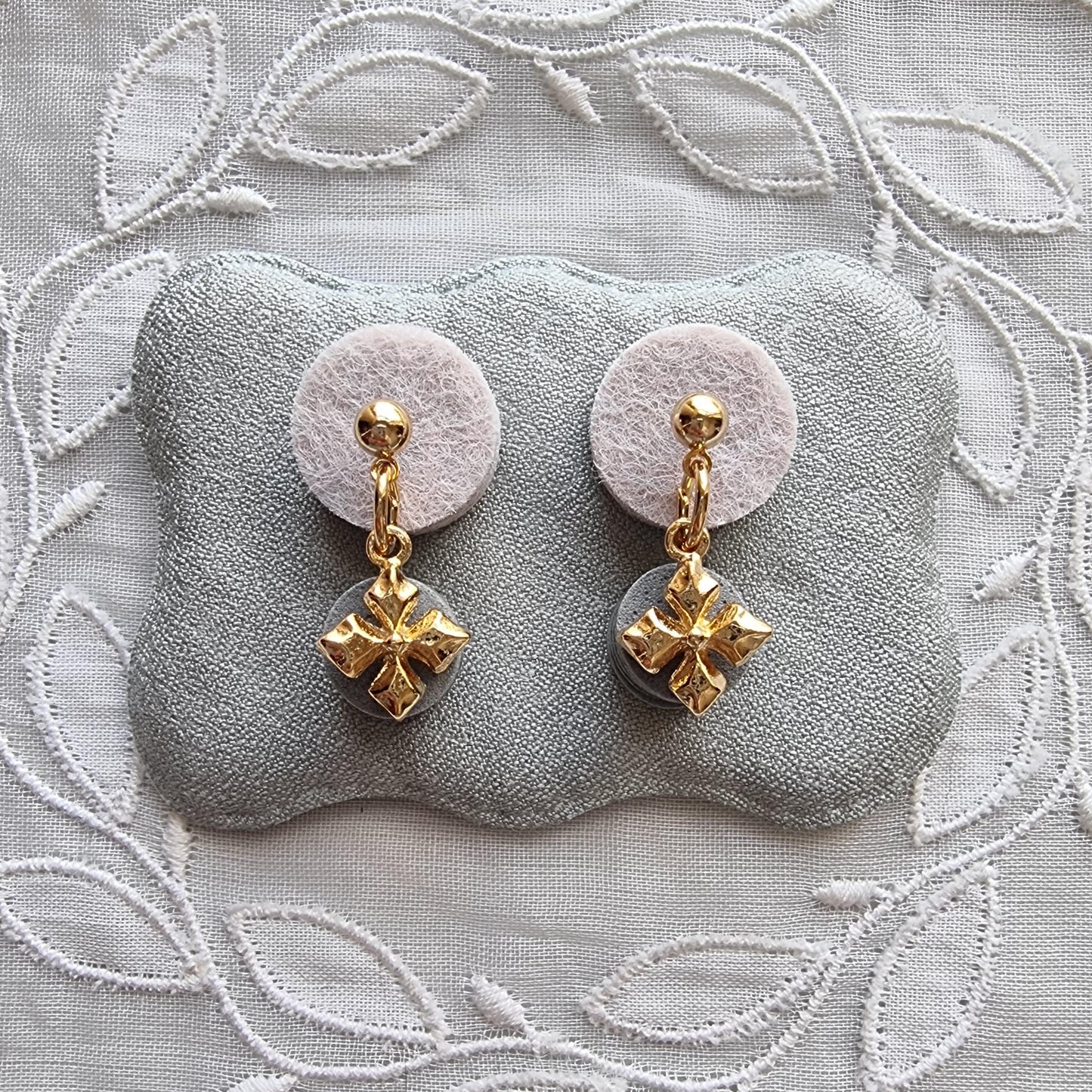 Posts - Gold Maltese Cross Drop Earrings