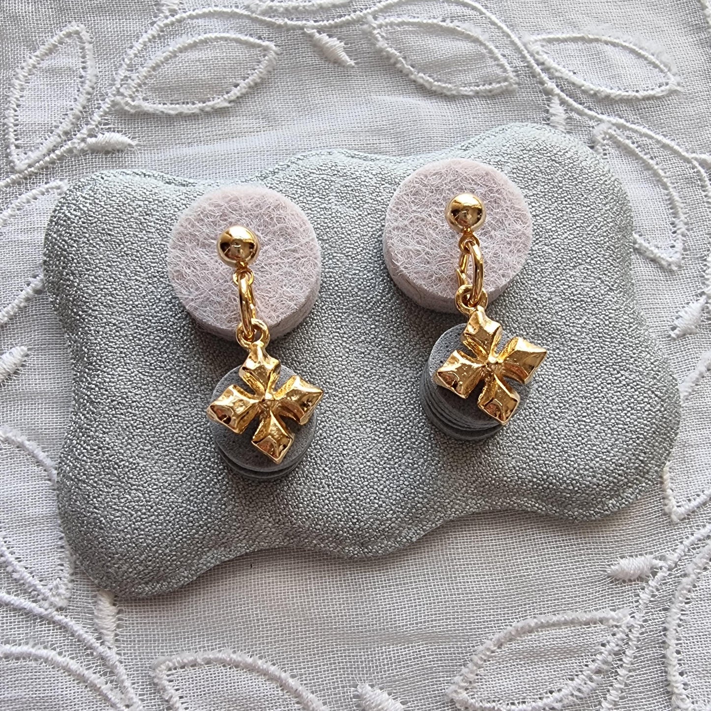 Posts - Gold Maltese Cross Drop Earrings