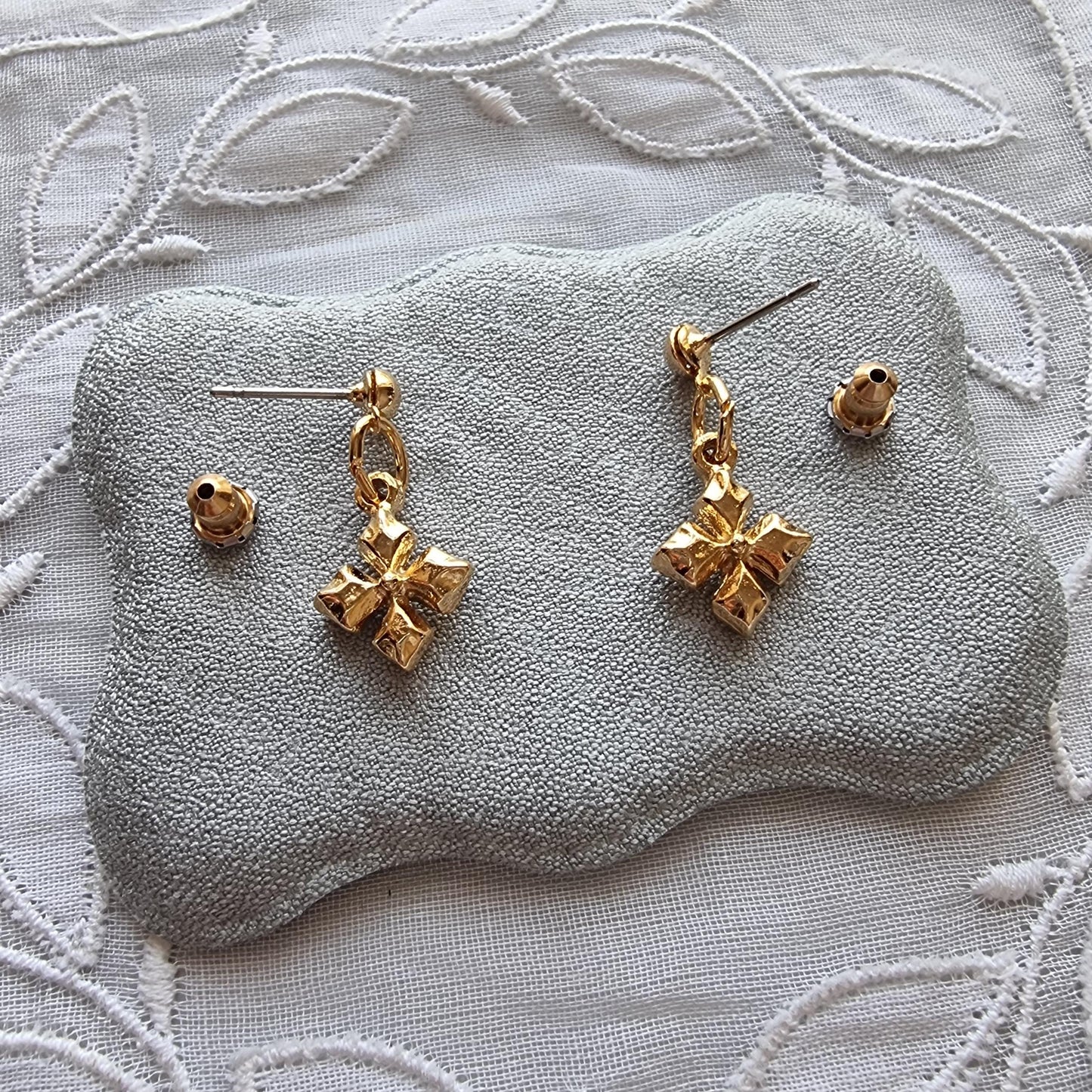 Posts - Gold Maltese Cross Drop Earrings
