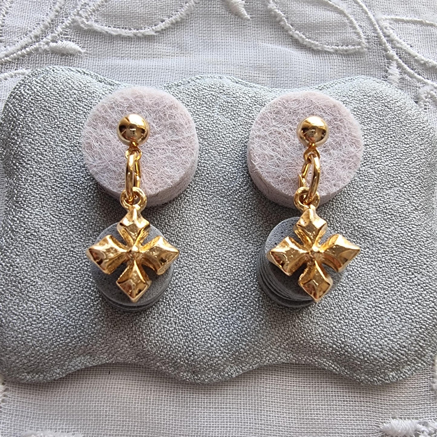 Posts - Gold Maltese Cross Drop Earrings