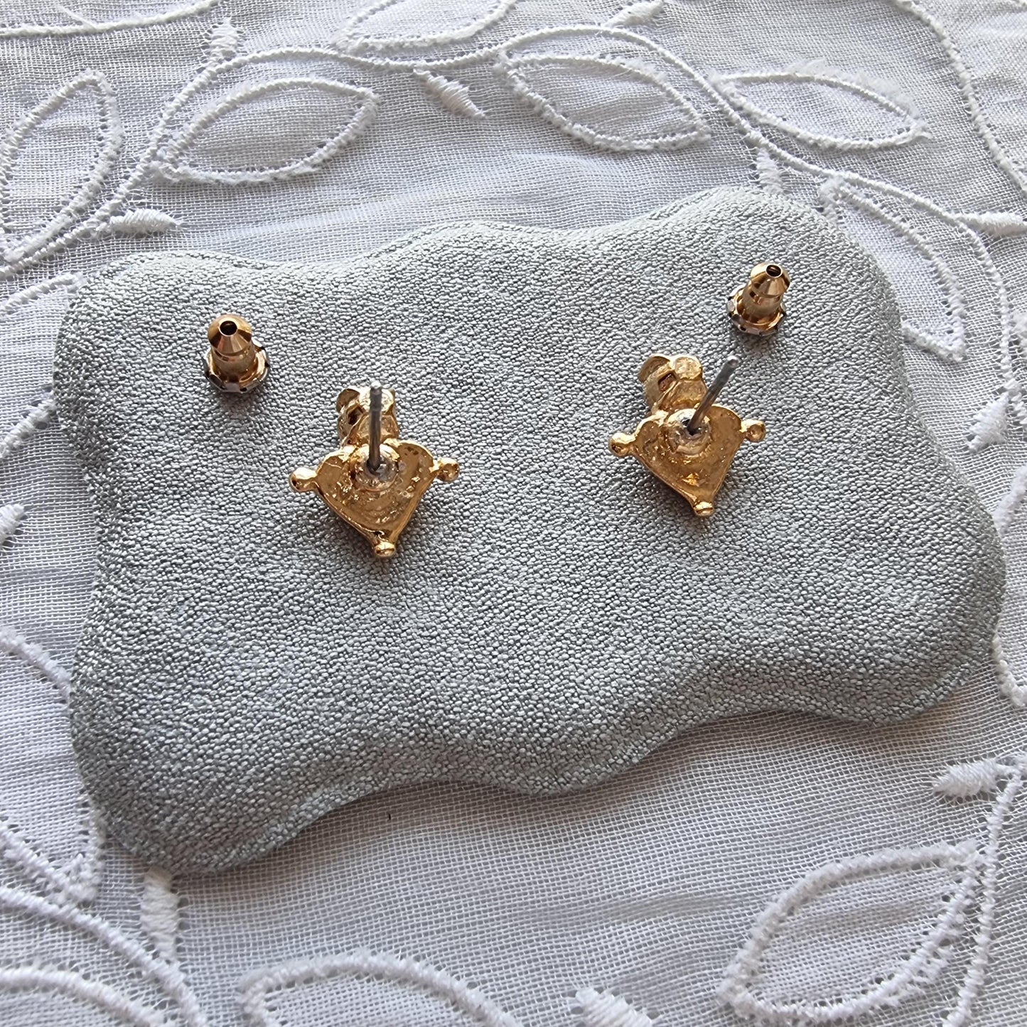 Posts - Gold Beaded Heart Crystal Stud Earrings