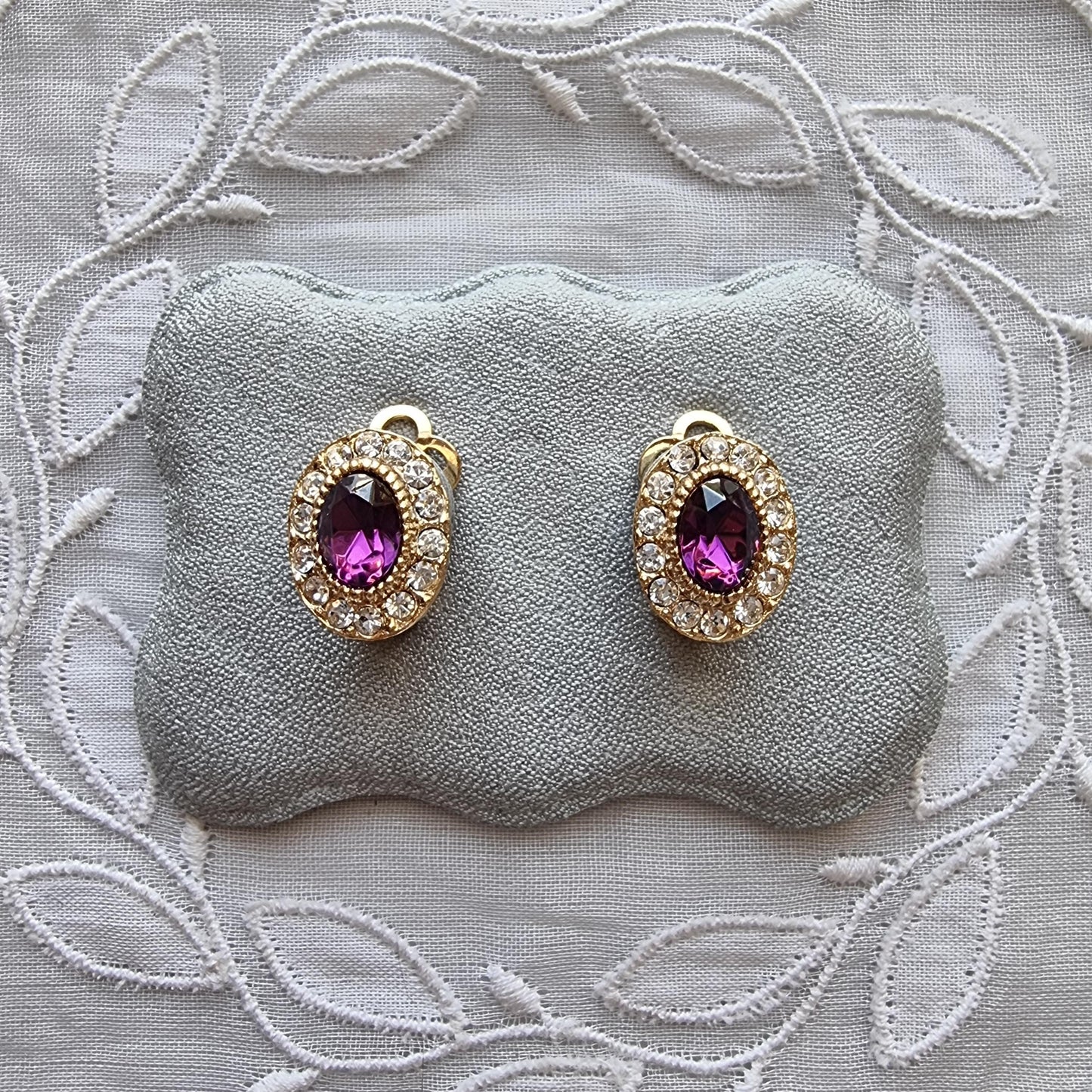 Clip on - Purple and Clear Crystals Clip On Earrings