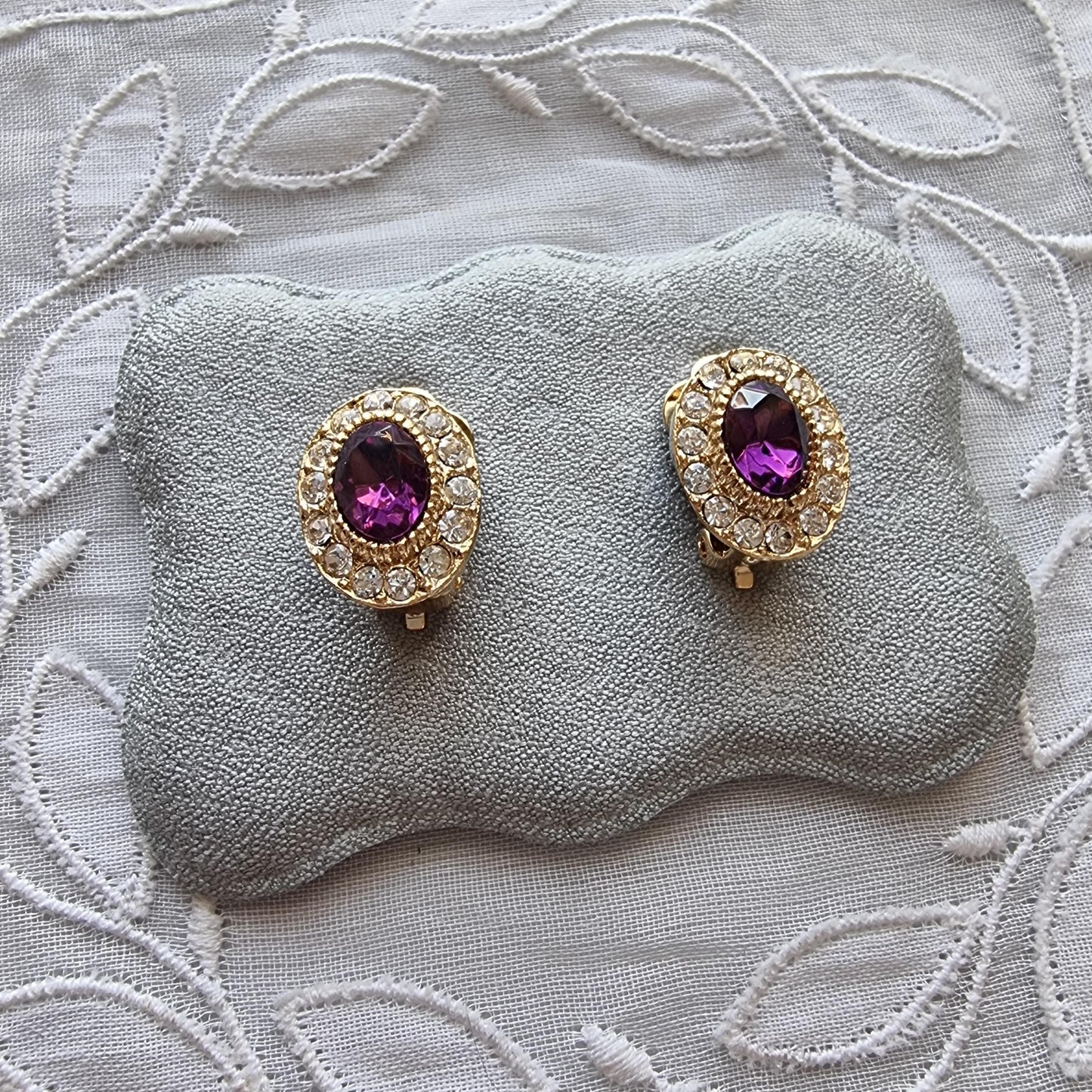 Clip on - Purple and Clear Crystals Clip On Earrings