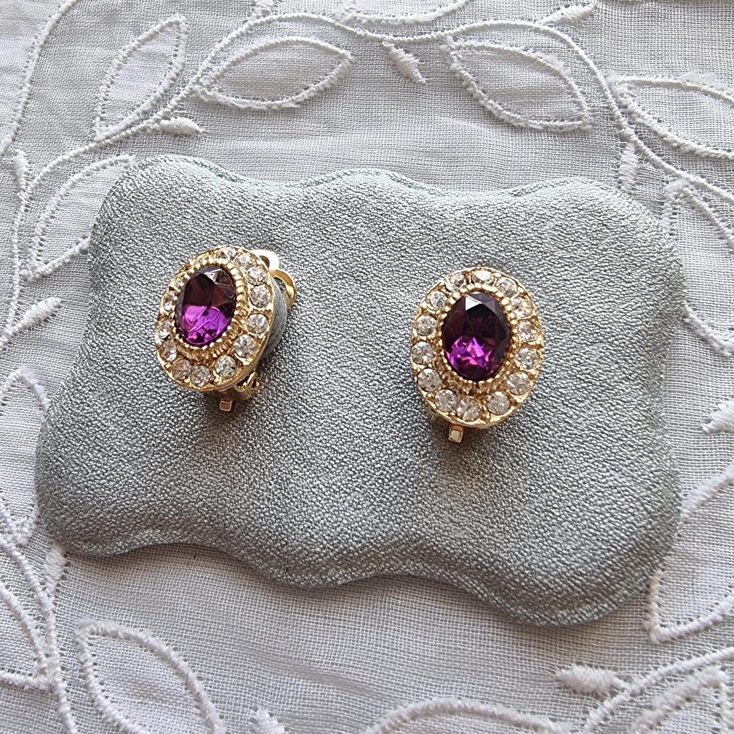 Clip on - Purple and Clear Crystals Clip On Earrings