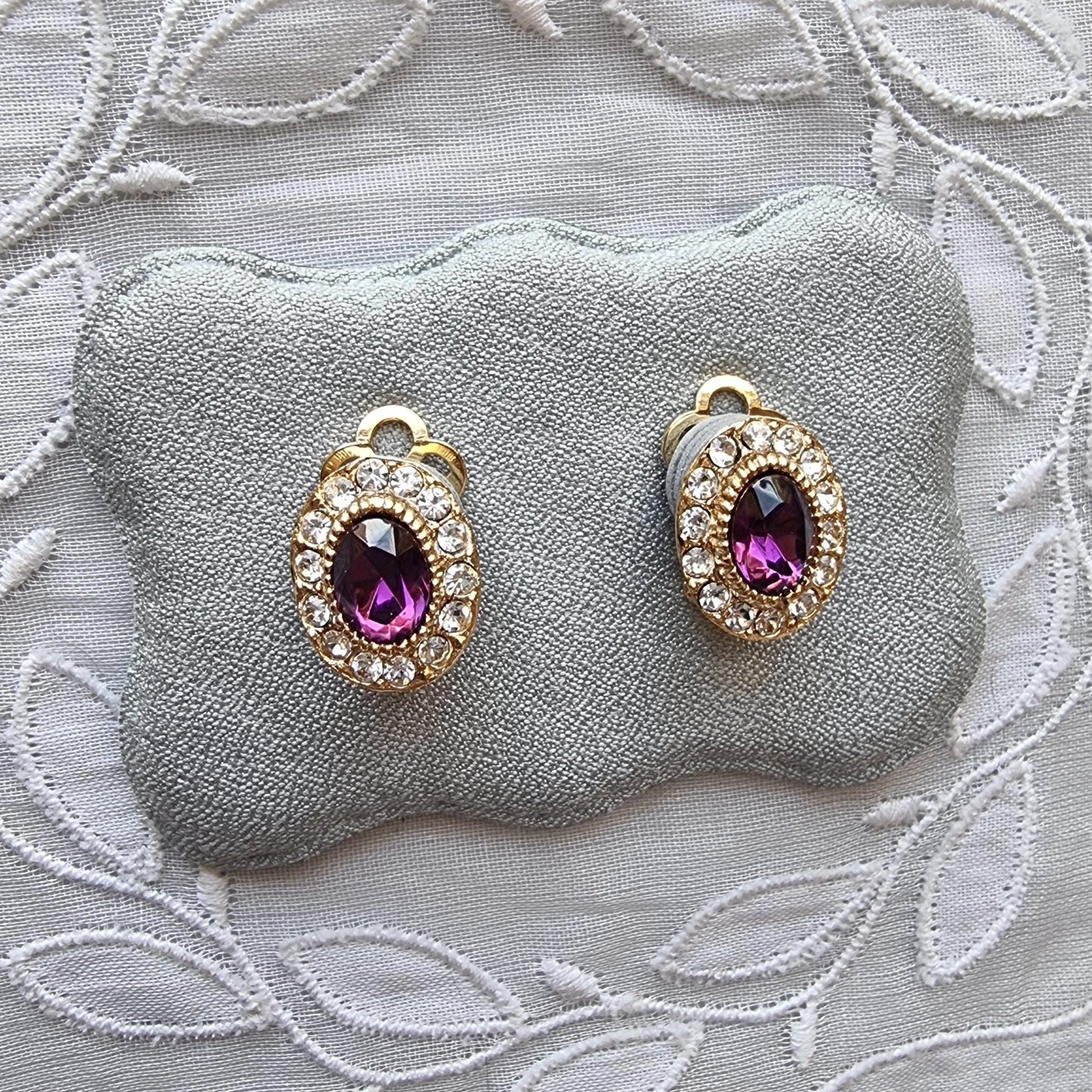 Clip on - Purple and Clear Crystals Clip On Earrings