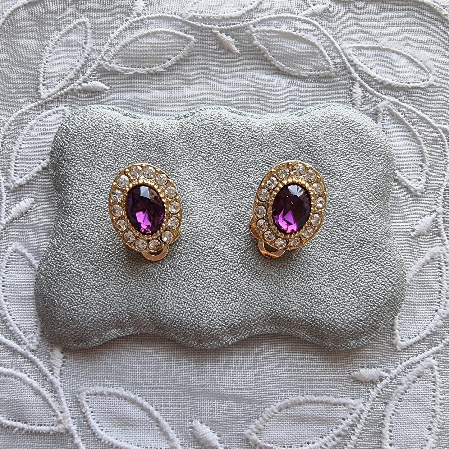 Clip on - Purple and Clear Crystals Clip On Earrings