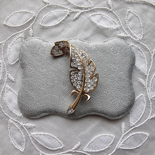 Brooch - Attwood and Sawyer Gold and Crystal Feather Brooch