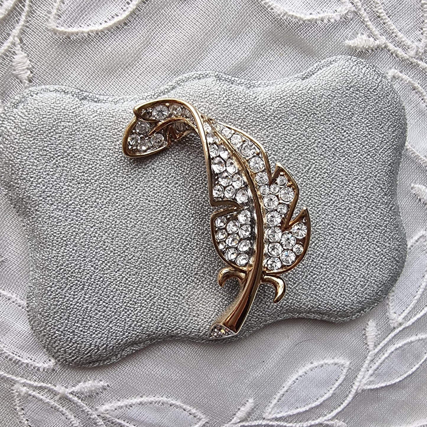 Brooch - Attwood and Sawyer Gold and Crystal Feather Brooch
