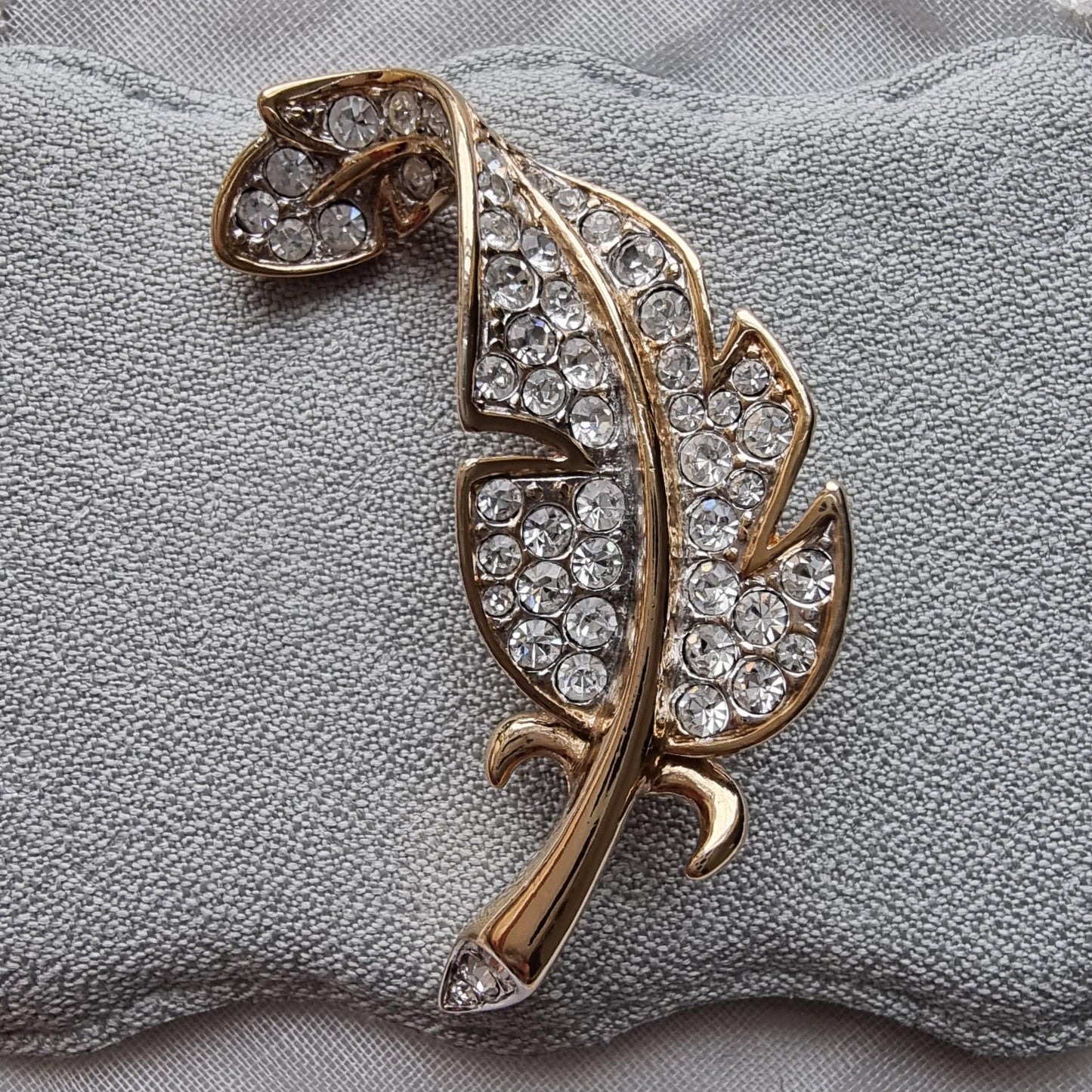 Brooch - Attwood and Sawyer Gold and Crystal Feather Brooch