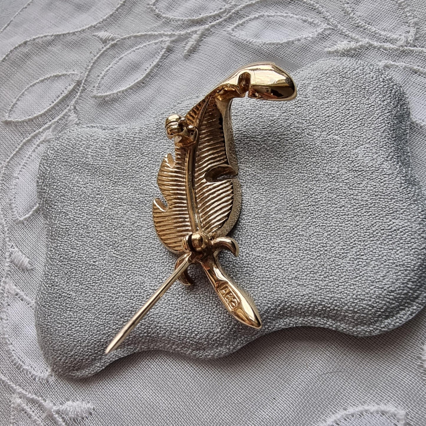 Brooch - Attwood and Sawyer Gold and Crystal Feather Brooch