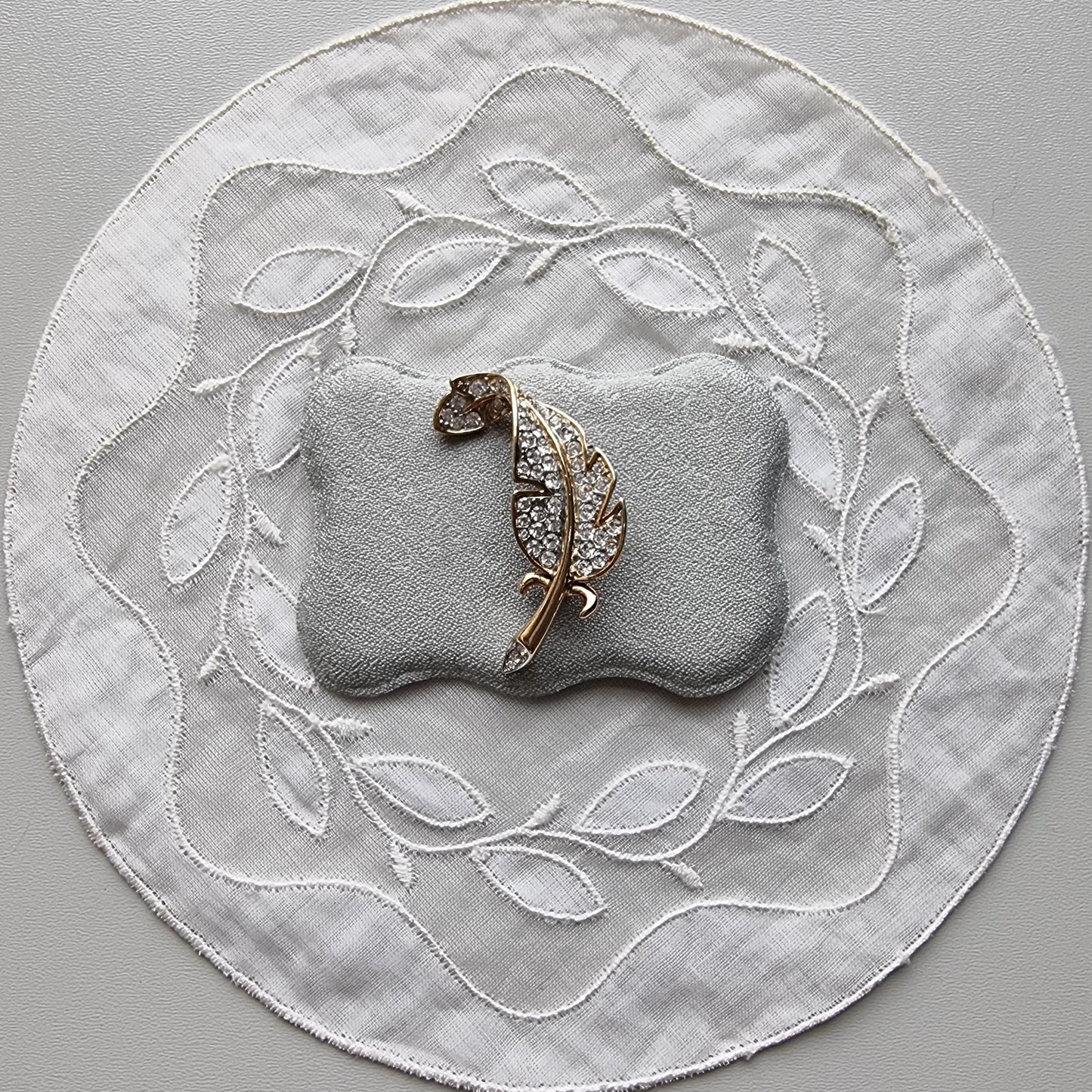 Brooch - Attwood and Sawyer Gold and Crystal Feather Brooch