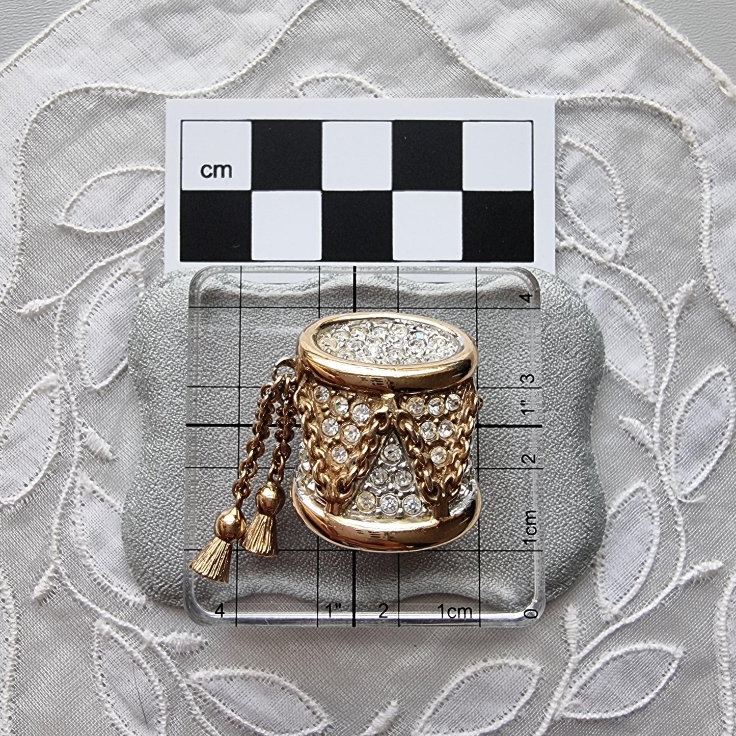 Brooch - iG Gold Crystal Drum with Tassel Chain Brooch