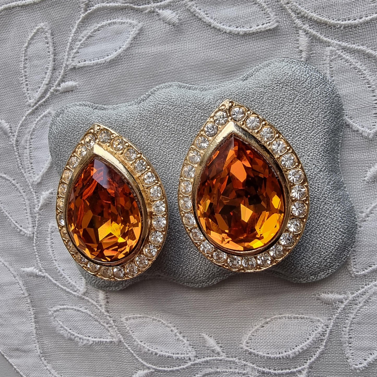 Clip on - Yellow Orange and Clear Crystals Clip On Earrings
