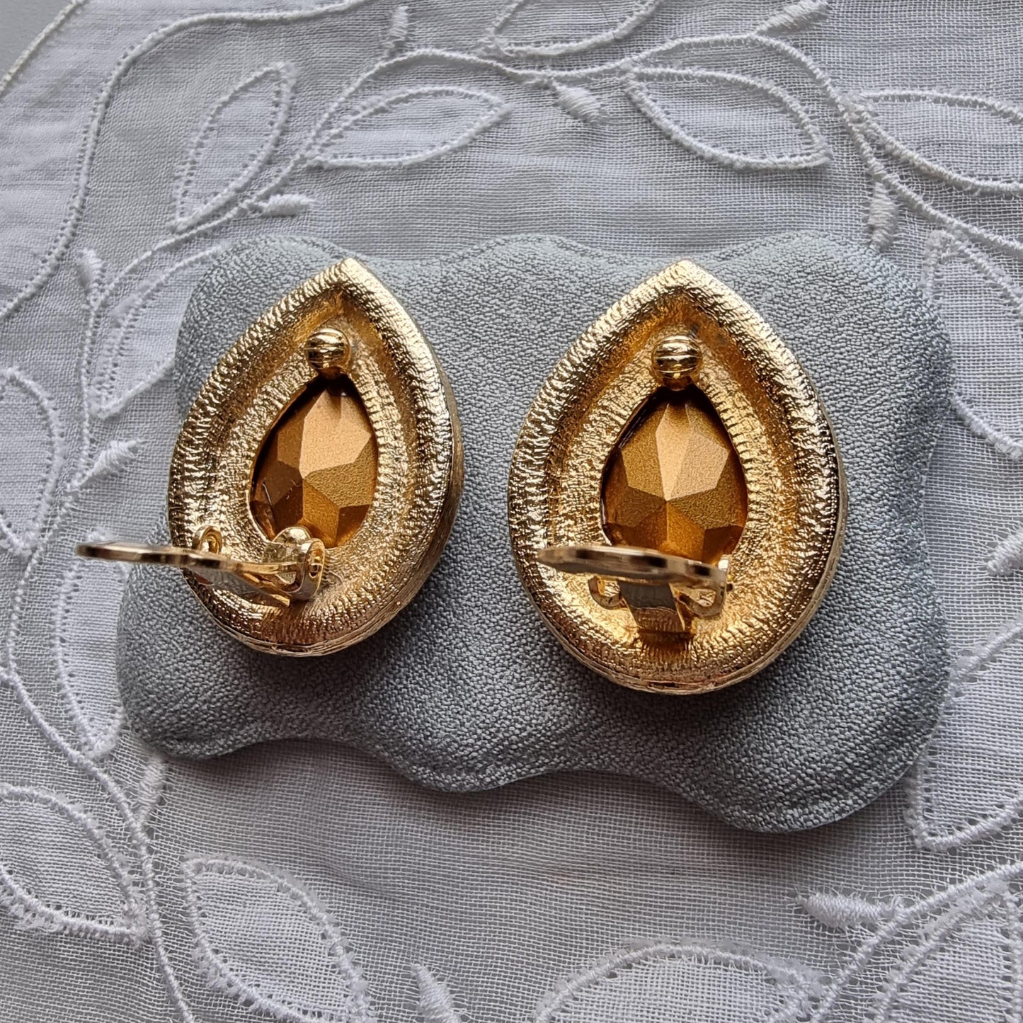 Clip on - Yellow Orange and Clear Crystals Clip On Earrings