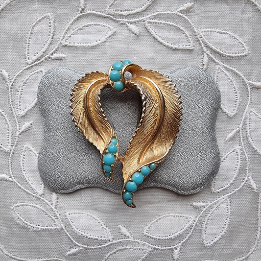 Brooch - Sphinx Gold Turquoise Leaf Brooch