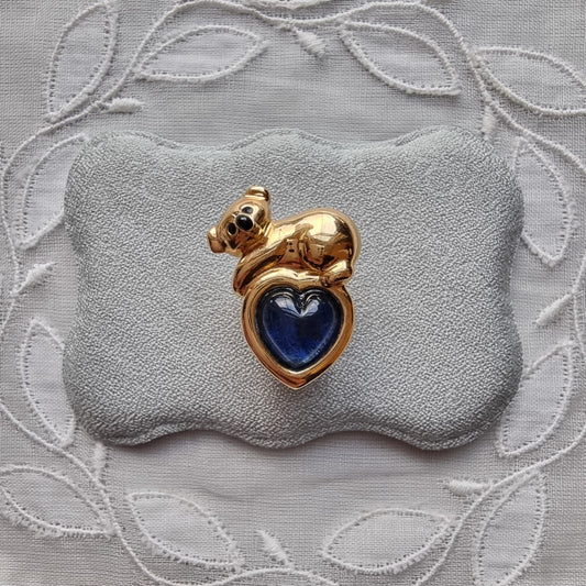 Pin - Gold Koala on Blue Heart Pin Brooch