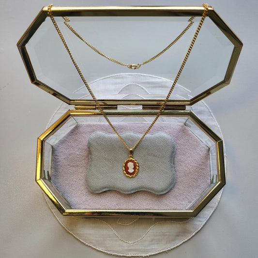 Necklace - Brown and White Acrylic Cameo Pendant Necklace