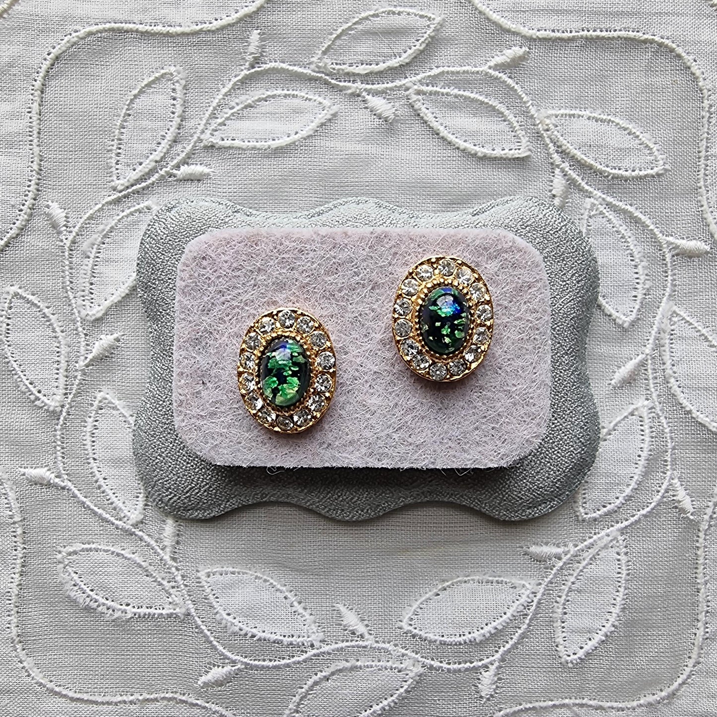 Posts - Fire Opal Crystal Halo Stud Earrings