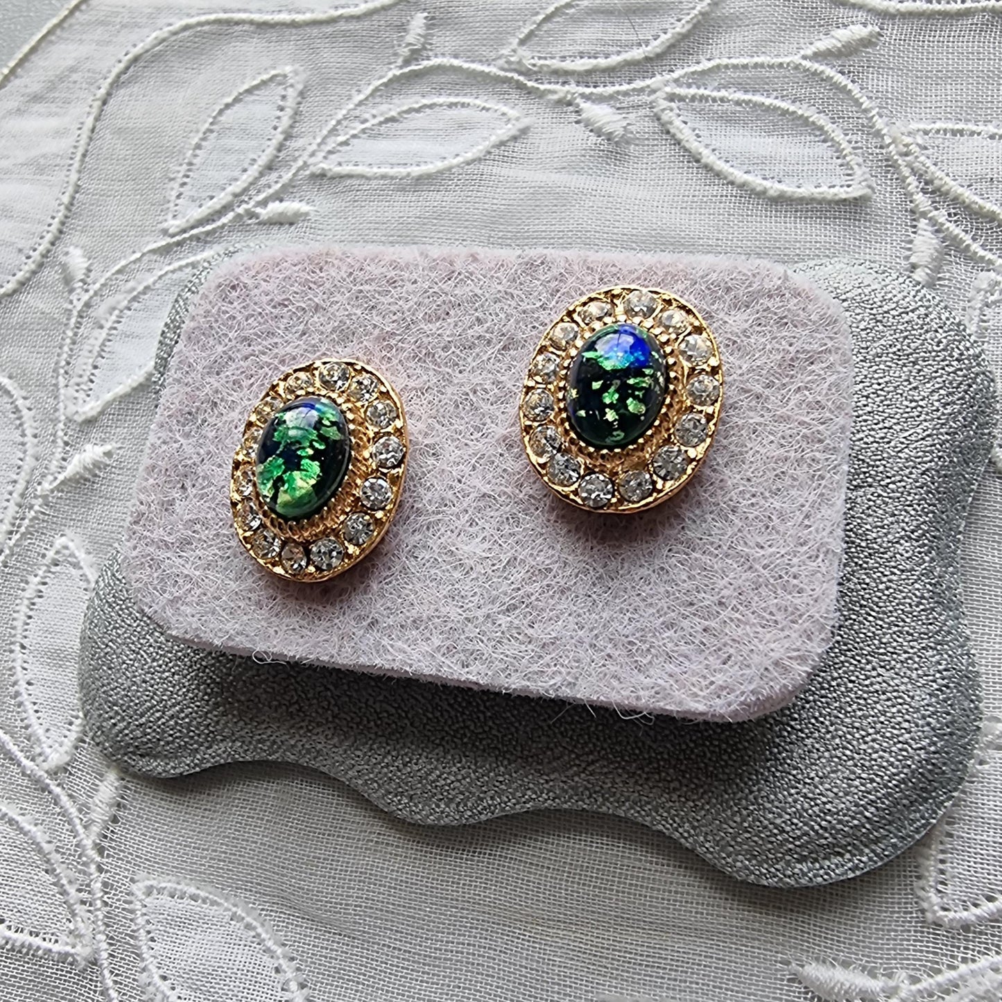 Posts - Fire Opal Crystal Halo Stud Earrings