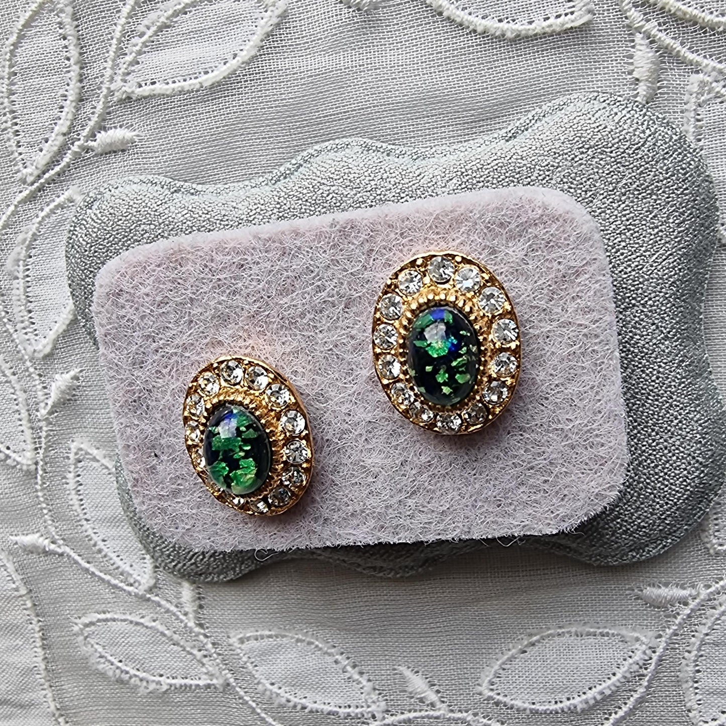 Posts - Fire Opal Crystal Halo Stud Earrings