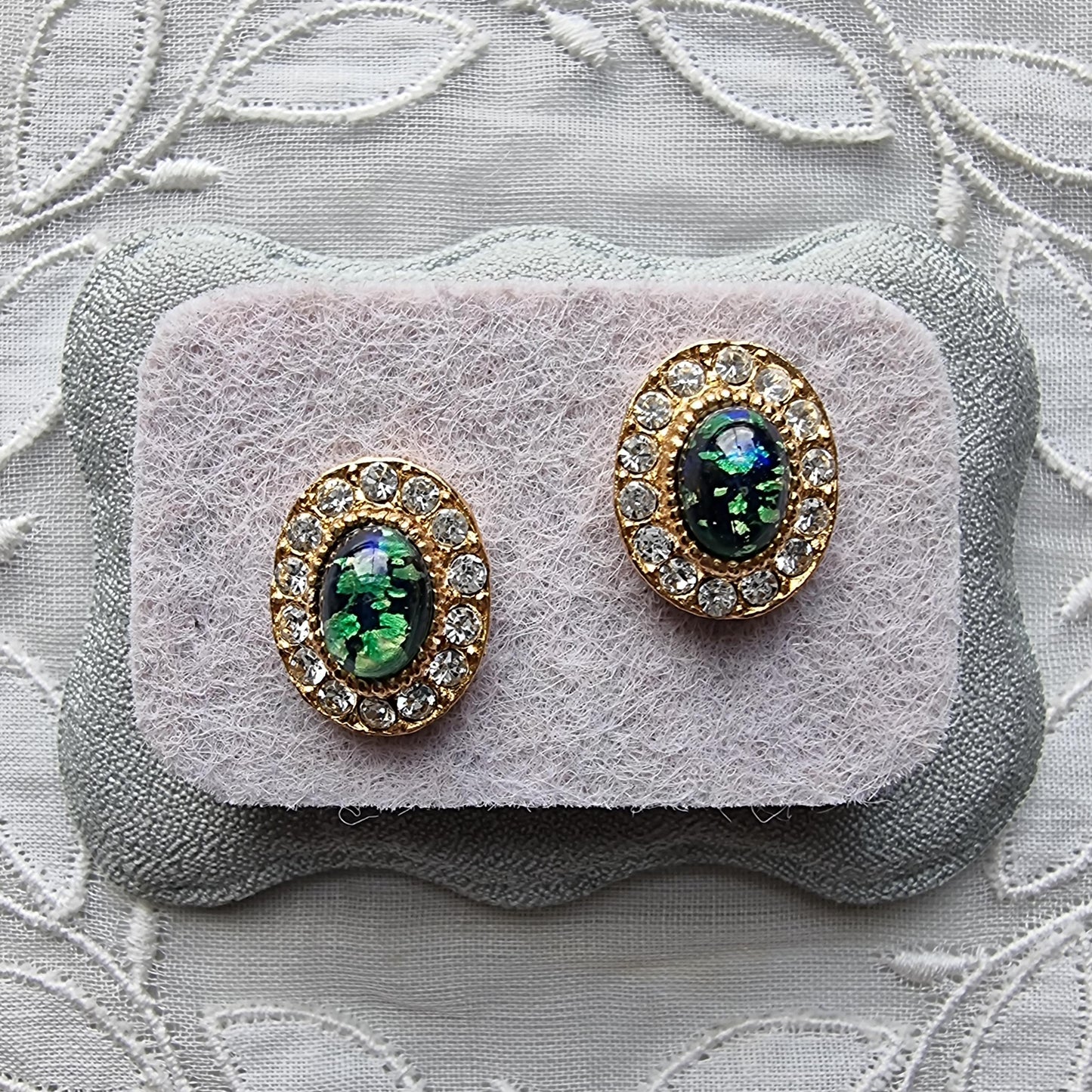 Posts - Fire Opal Crystal Halo Stud Earrings