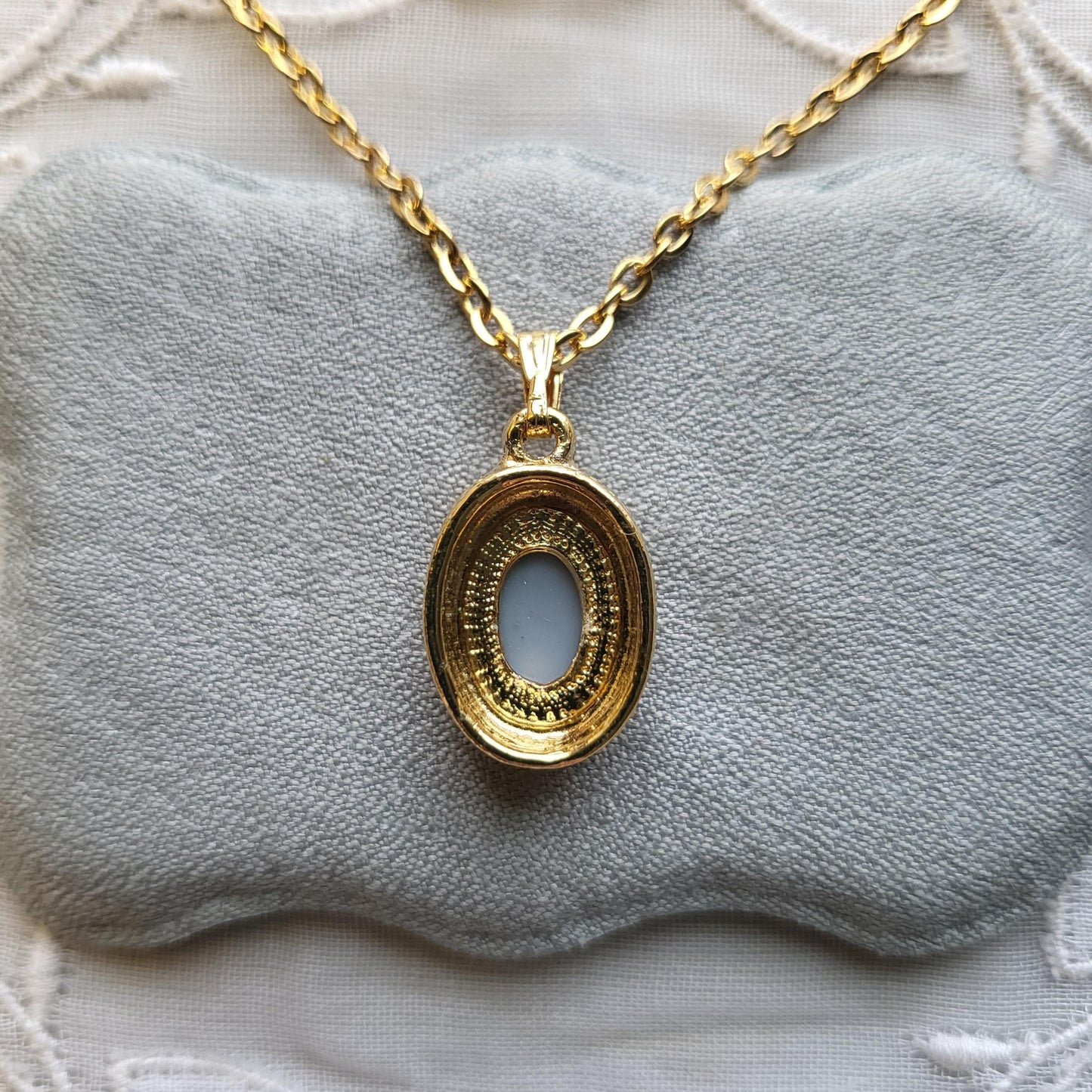 Necklace - Light Blue and White Cameo Pendant Necklace