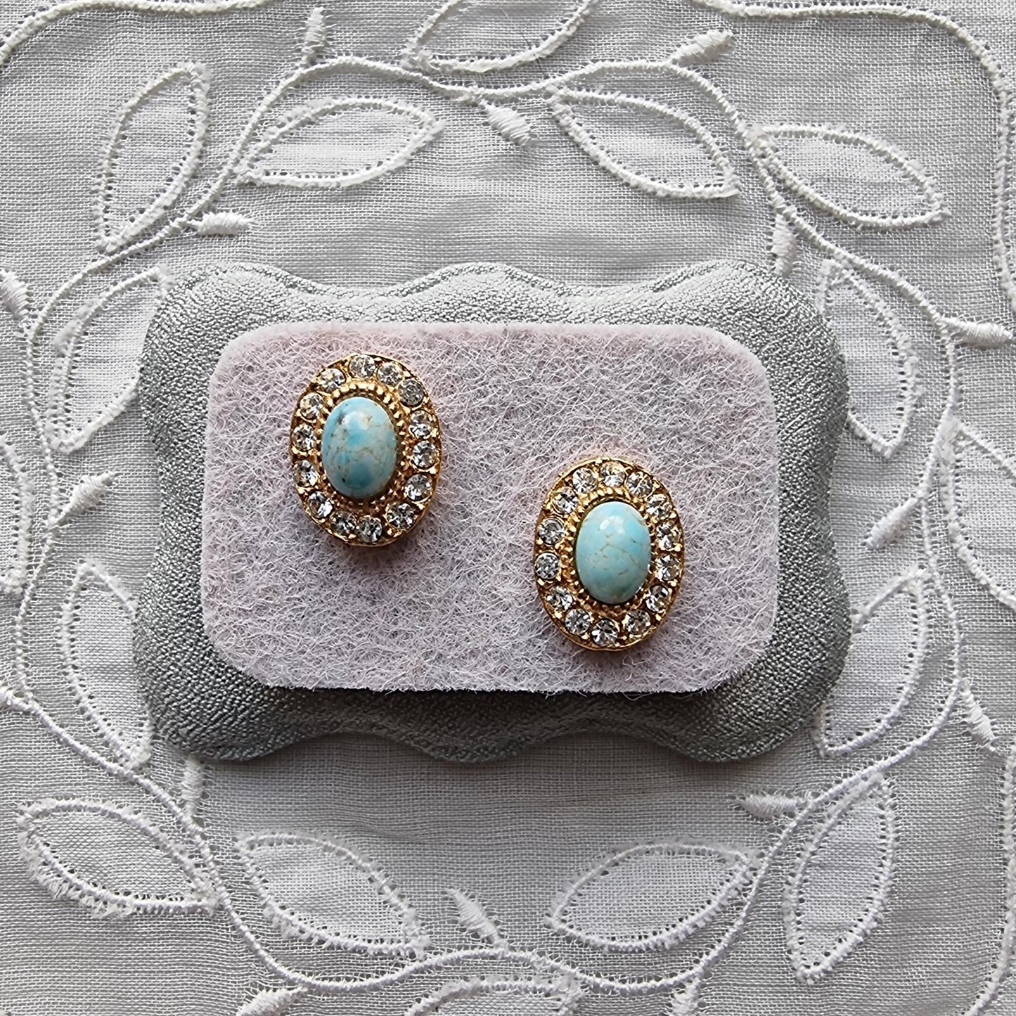 Posts - Faux Turquoise and Crystal Halo Stud Earrings