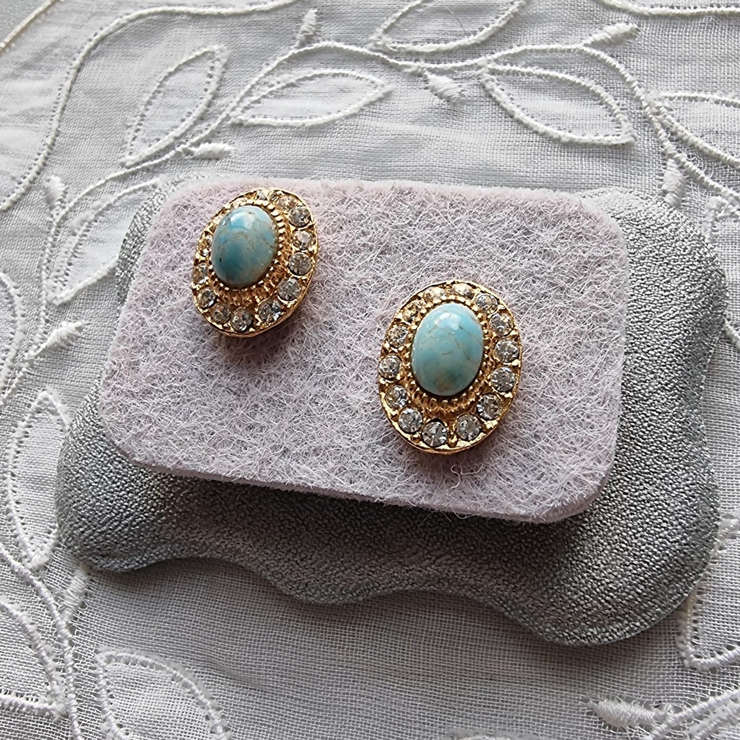 Posts - Faux Turquoise and Crystal Halo Stud Earrings