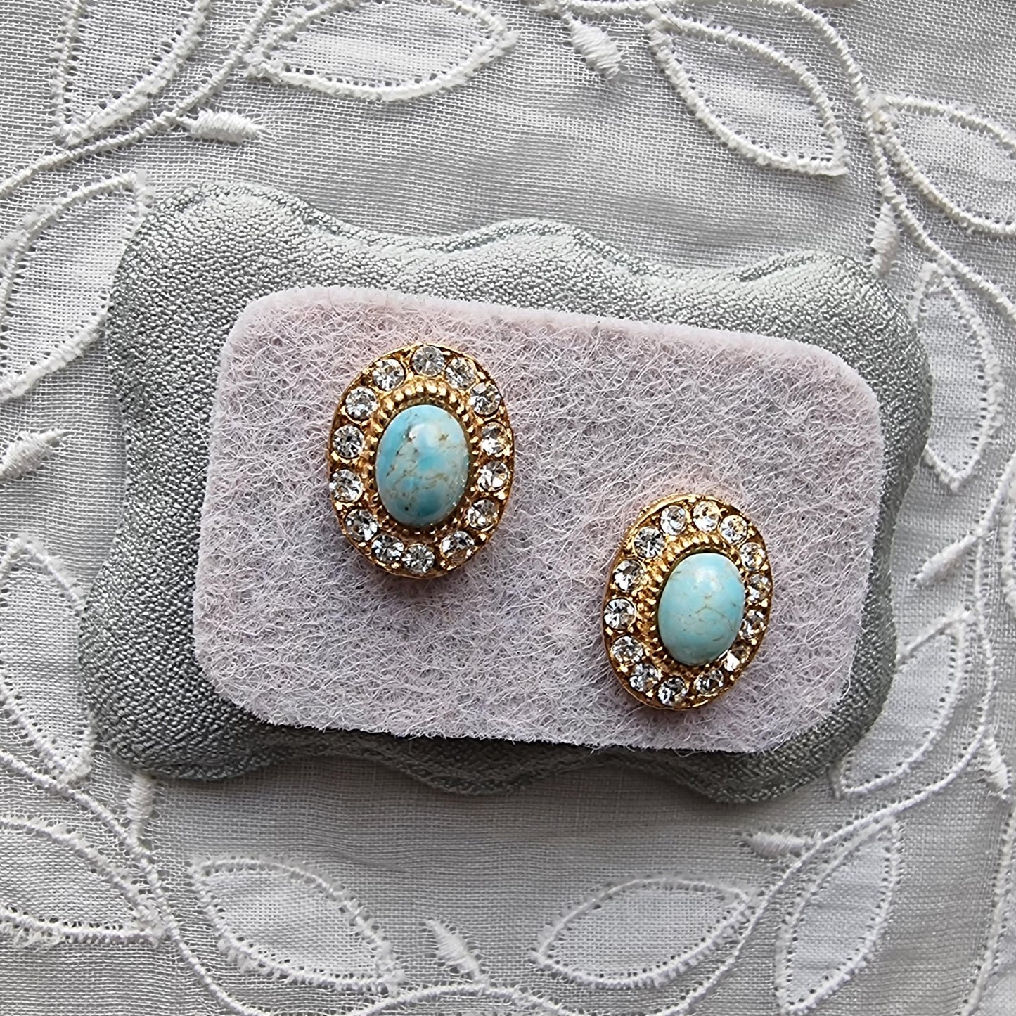 Posts - Faux Turquoise and Crystal Halo Stud Earrings