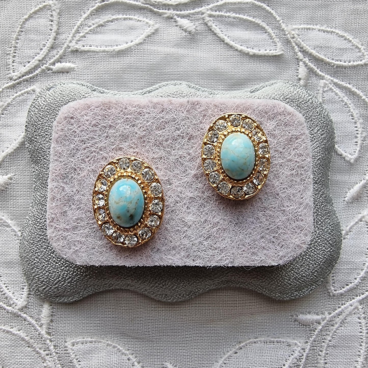Posts - Faux Turquoise and Crystal Halo Stud Earrings
