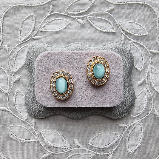 Posts - Light Blue Cat&#39;s Eye and Crystal Halo Stud Earrings