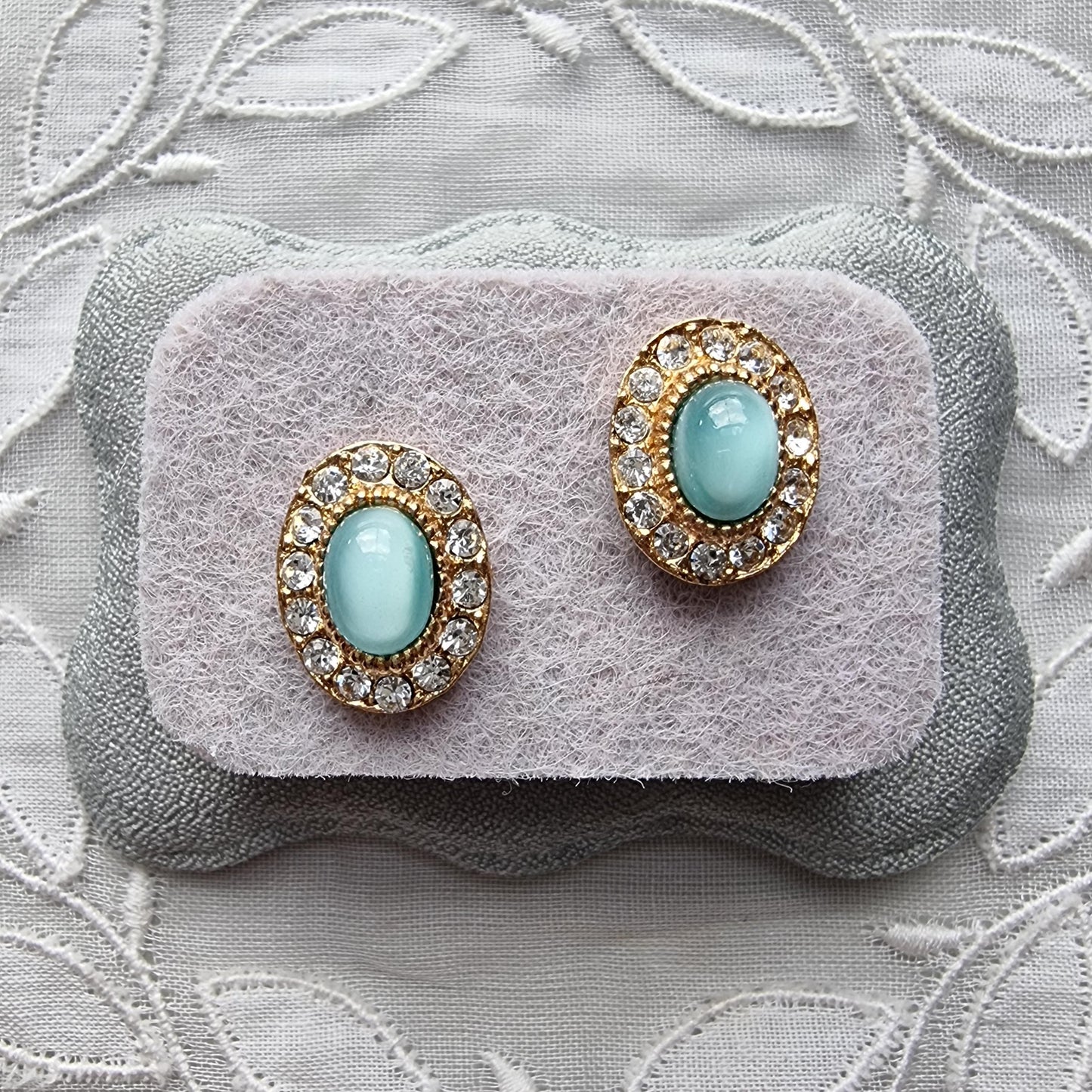 Posts - Light Blue Cat&#39;s Eye and Crystal Halo Stud Earrings