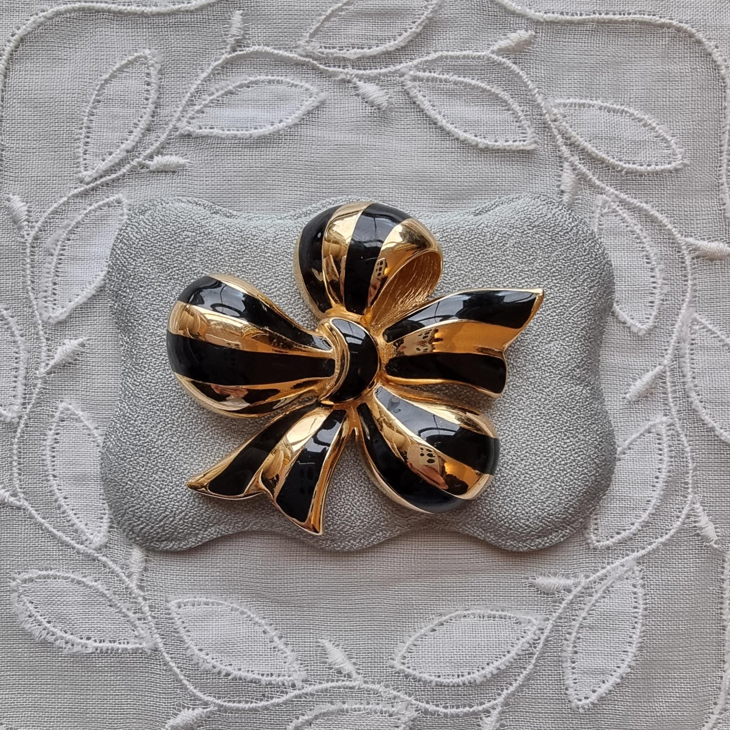 Brooch - Joan Rivers Gold and Black Enamel Bow Brooch