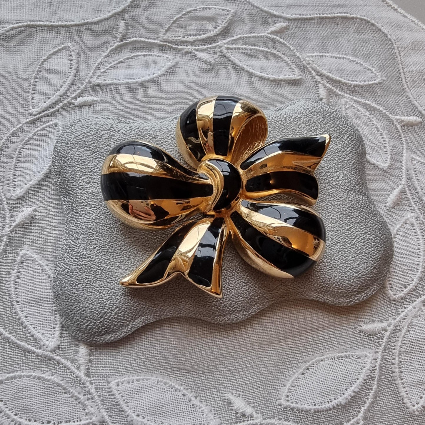 Brooch - Joan Rivers Gold and Black Enamel Bow Brooch