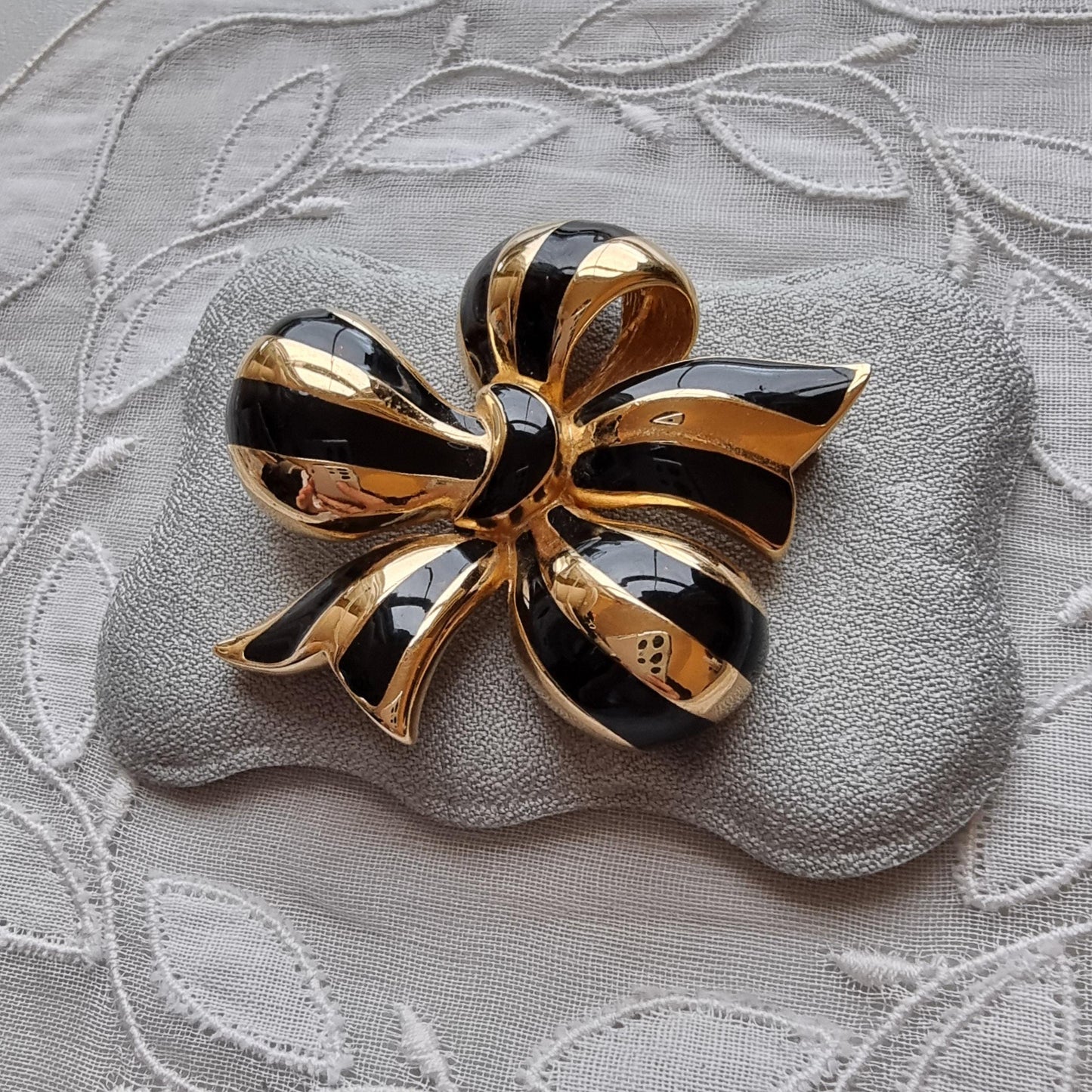 Brooch - Joan Rivers Gold and Black Enamel Bow Brooch