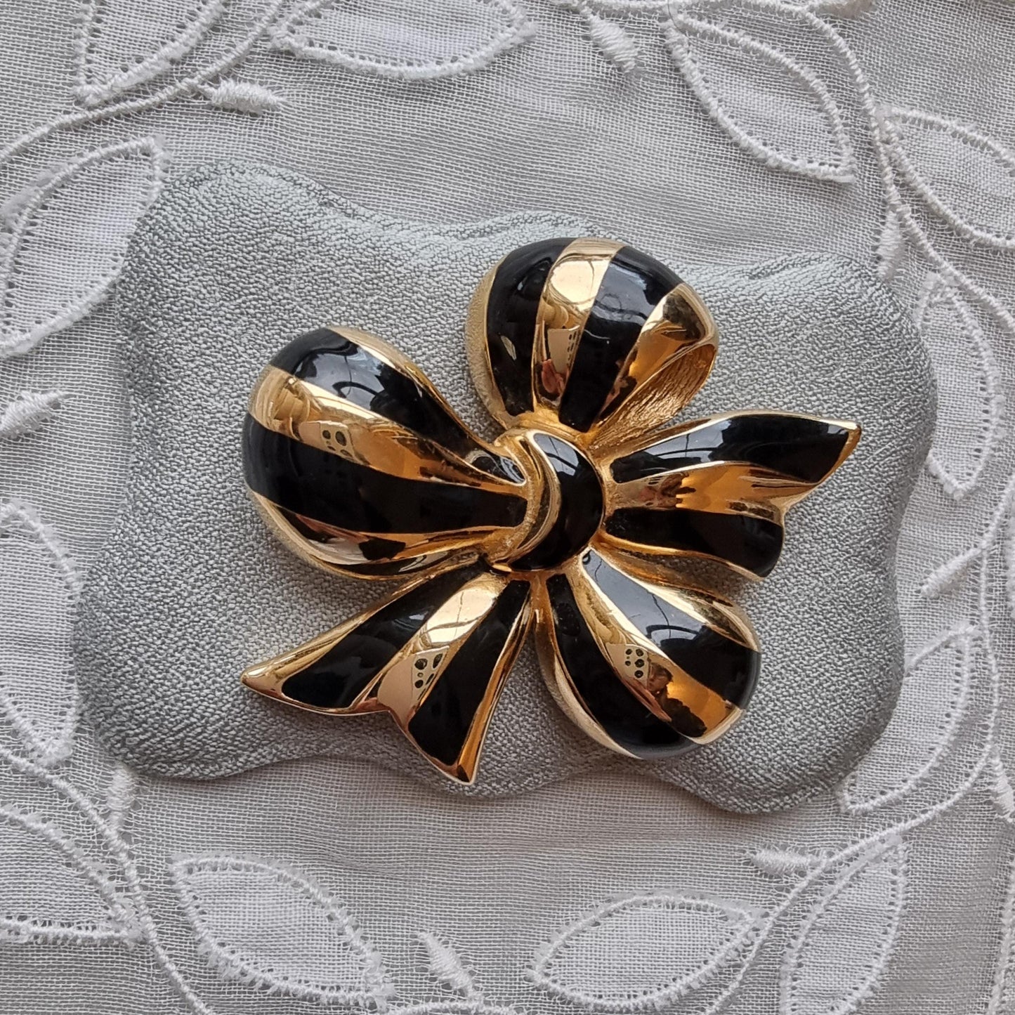 Brooch - Joan Rivers Gold and Black Enamel Bow Brooch