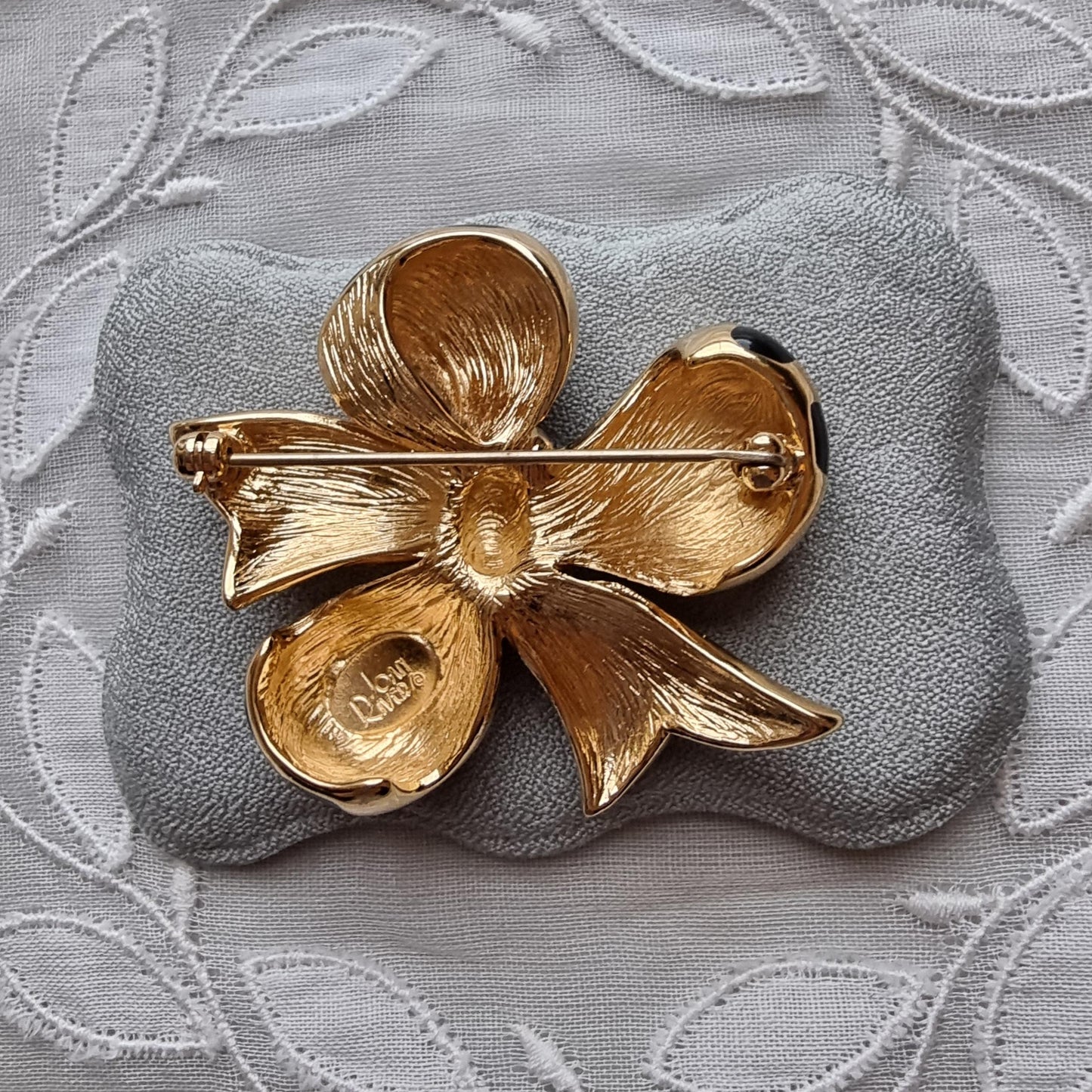 Brooch - Joan Rivers Gold and Black Enamel Bow Brooch
