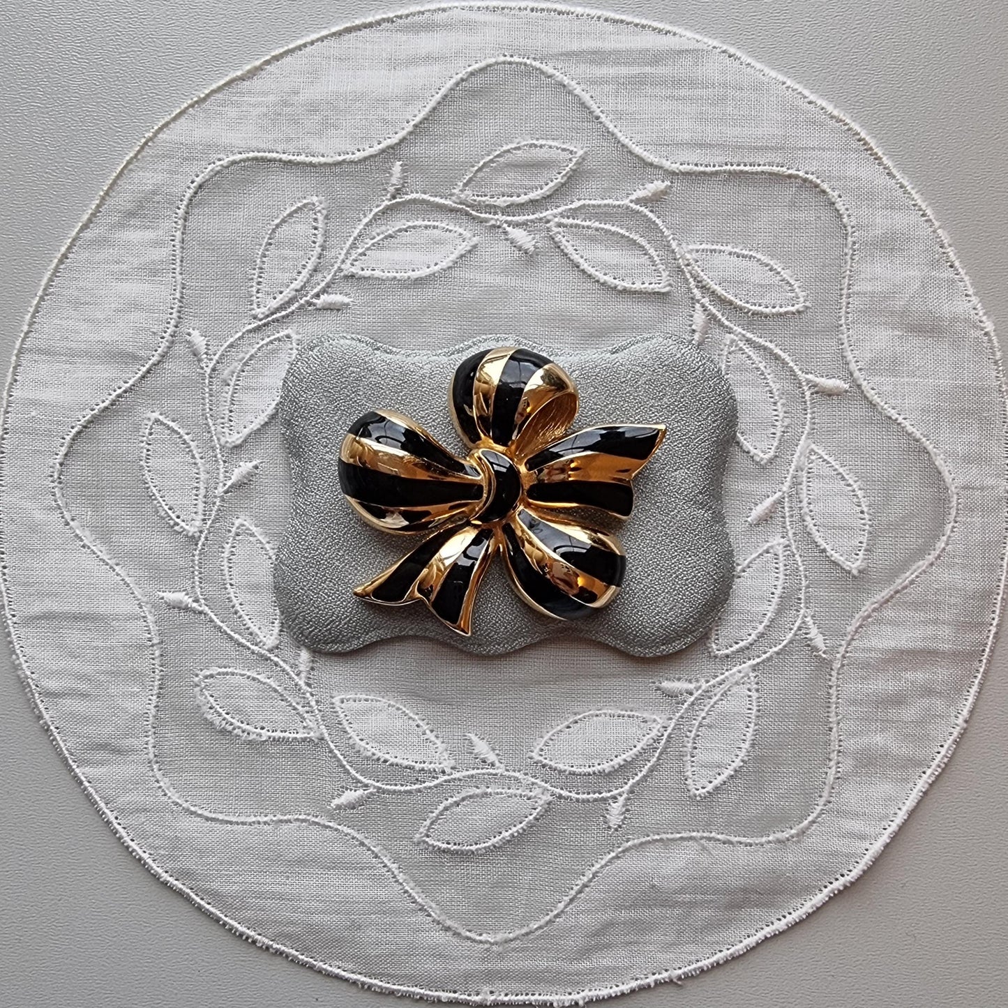 Brooch - Joan Rivers Gold and Black Enamel Bow Brooch