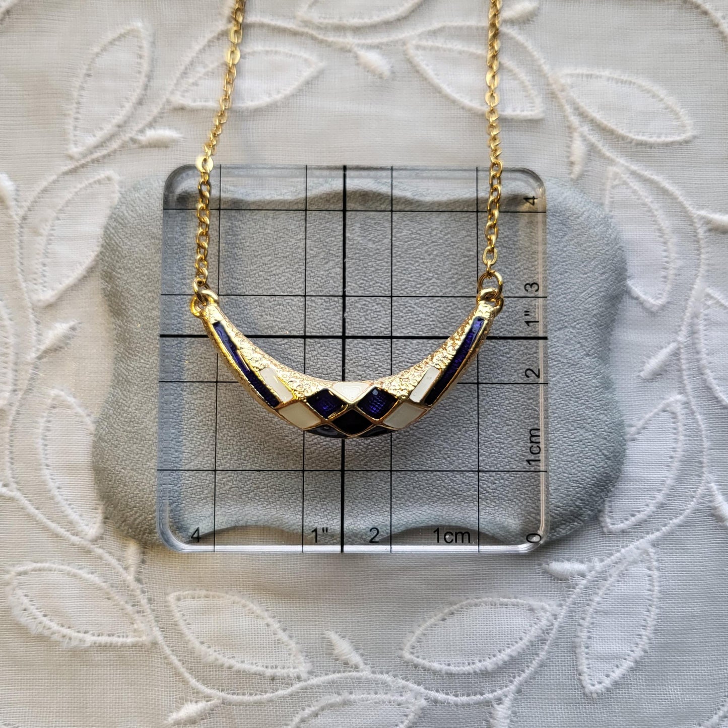 Necklace - Sphinx Blue and White Enamel Necklace