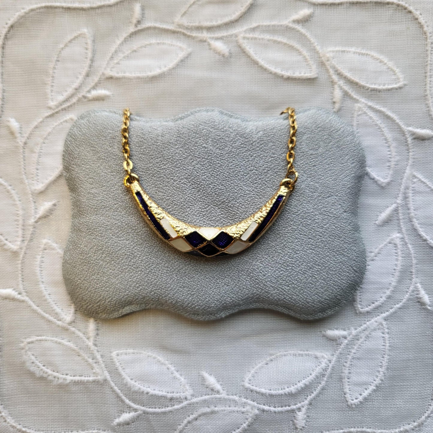 Necklace - Sphinx Blue and White Enamel Necklace