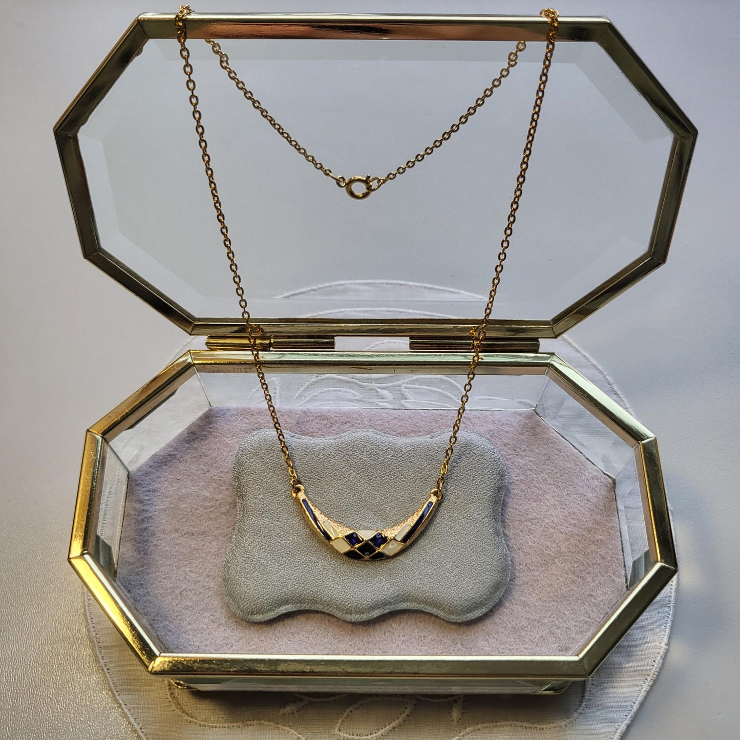 Necklace - Sphinx Blue and White Enamel Necklace